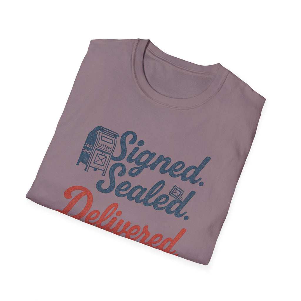 Signed Sealed Delivered T-Shirt | Unisex Softstyle Shirt for Postal Lovers, Gift for Movers, Fun Delivery Tee, Unique Message Shirt, [...]
