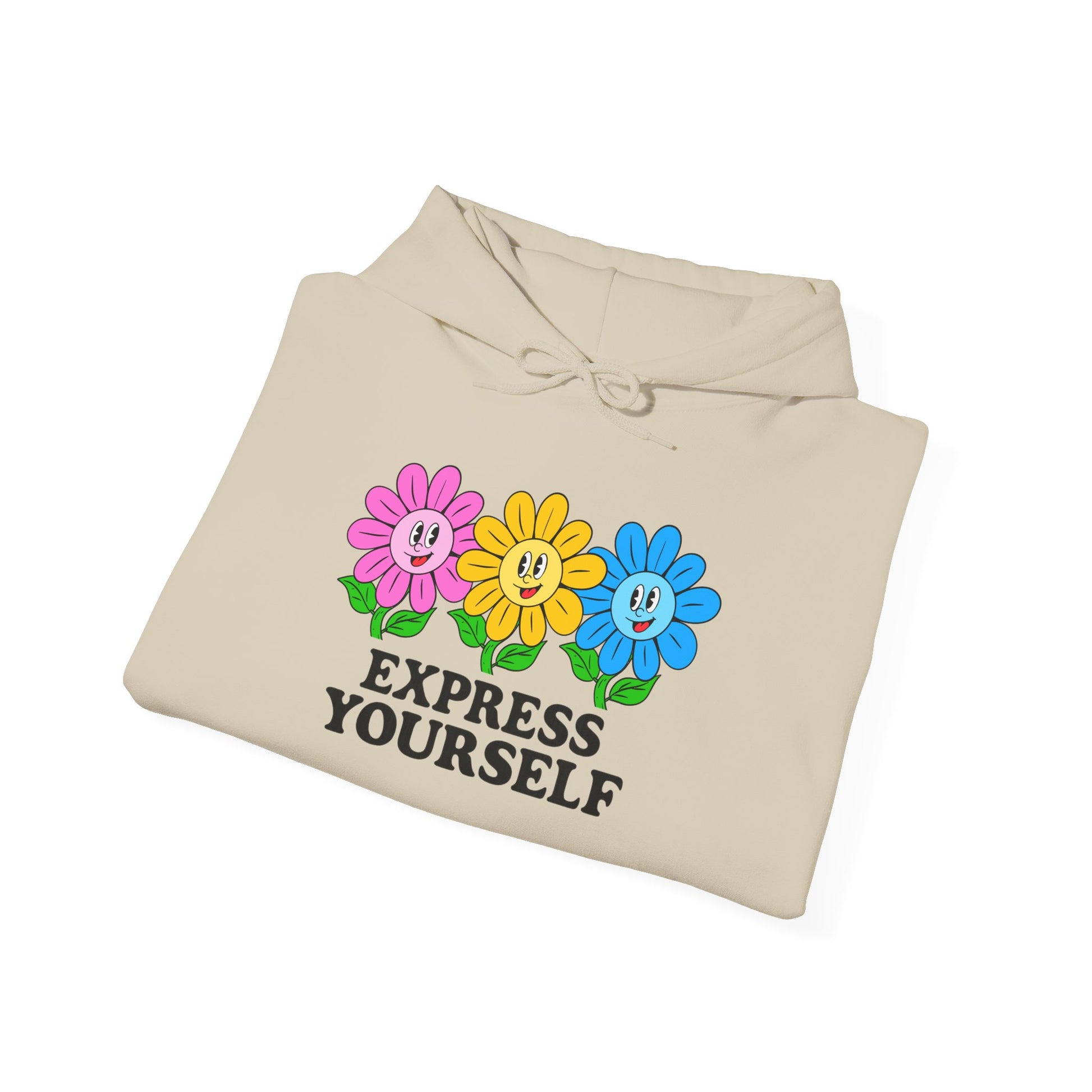 Colorful Flower Express Yourself Hooded Sweatshirt, Unisex Pullover, Postal Worker,  Cozy Sweatshirt, Gift for Friends, Everyday Wear, Flower Power Apparel