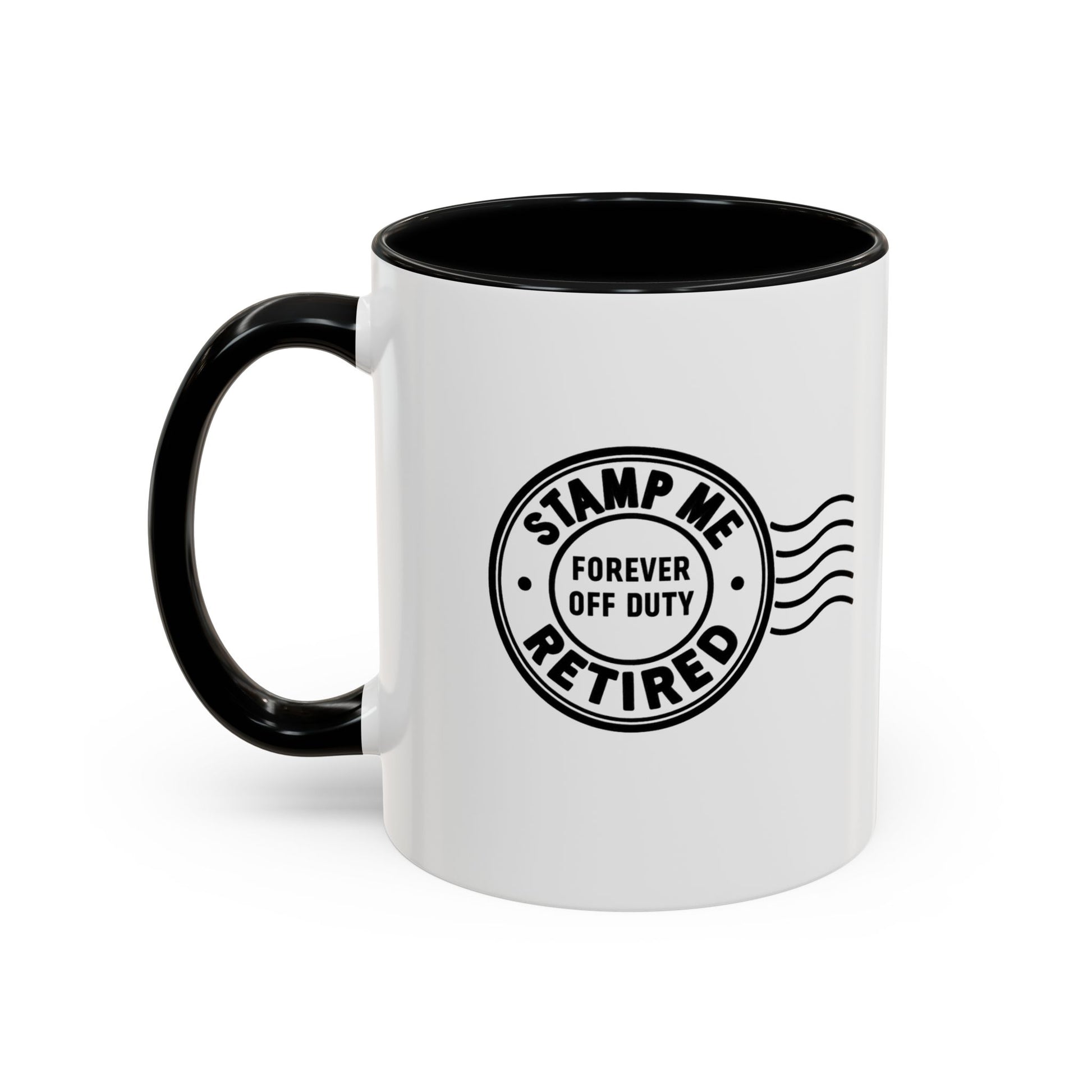 Stamp Me Retired Accent Coffee Mug - Brighten Your Morning, Perfect Gift for Coffee Lovers, Unique Design for Office, Home Decor, Birthday, and Holidays