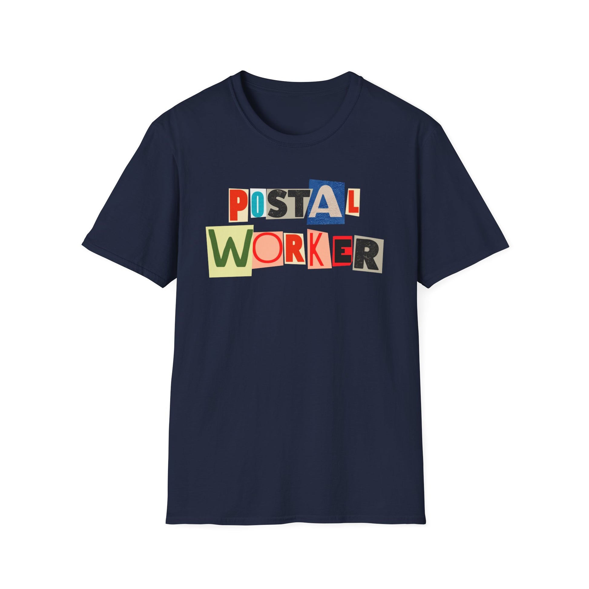 Postal Worker Graphic T-Shirt — Colorful ransom note style graphic tees for postal workers