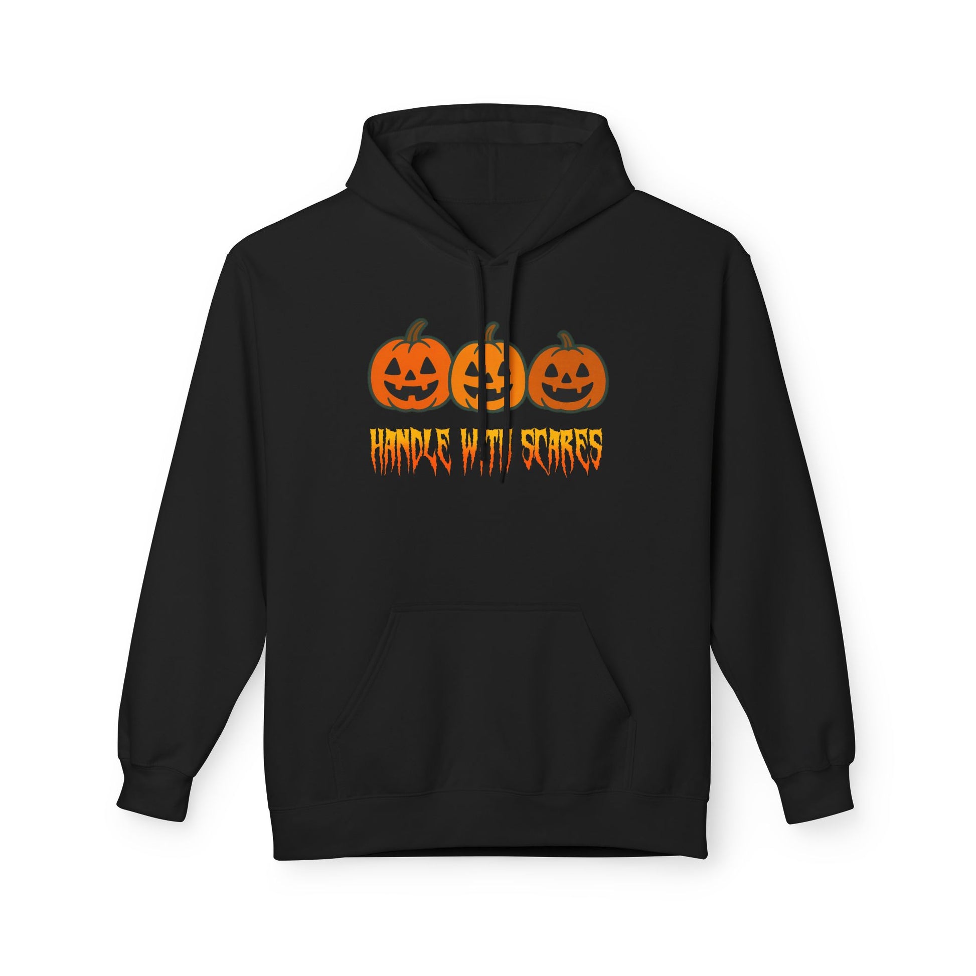 Handle With Scares Halloween Pumpkin Hoodie - Unisex Midweight Fleece, Cozy Gift, Fall Fashion, Spooky Season, Handle With Scares