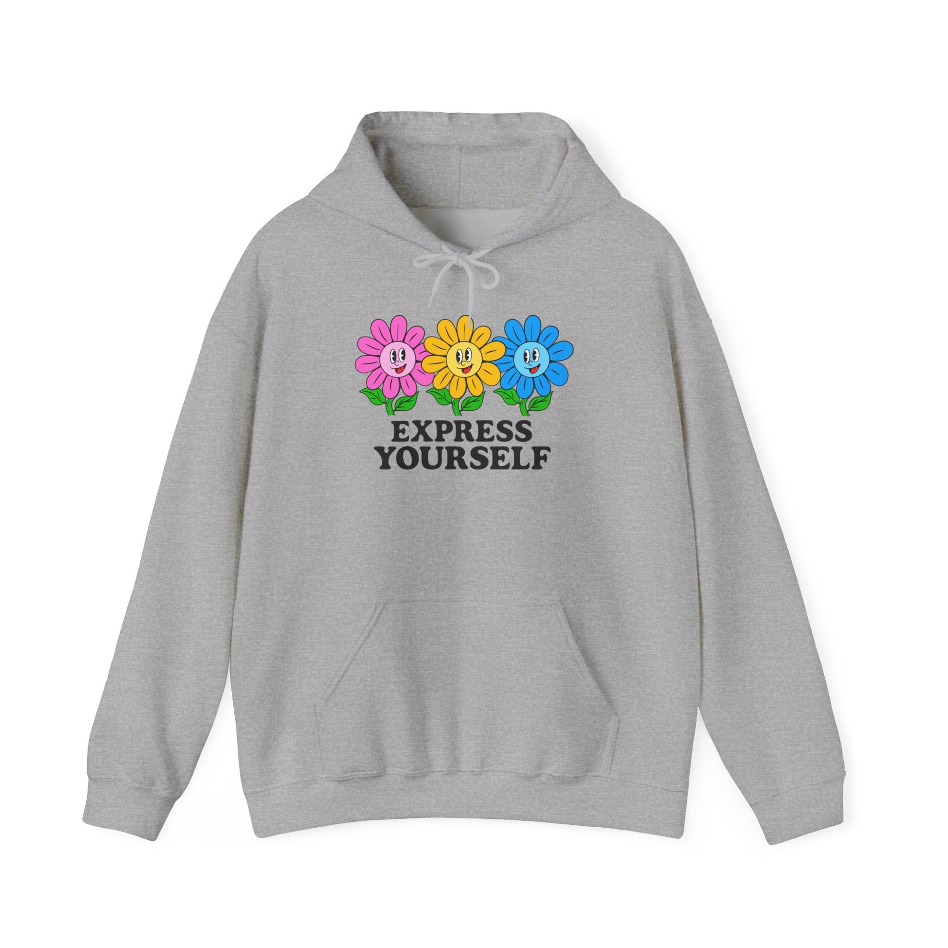 Colorful Flower Express Yourself Hooded Sweatshirt, Unisex Pullover, Postal Worker,  Cozy Sweatshirt, Gift for Friends, Everyday Wear, Flower Power Apparel