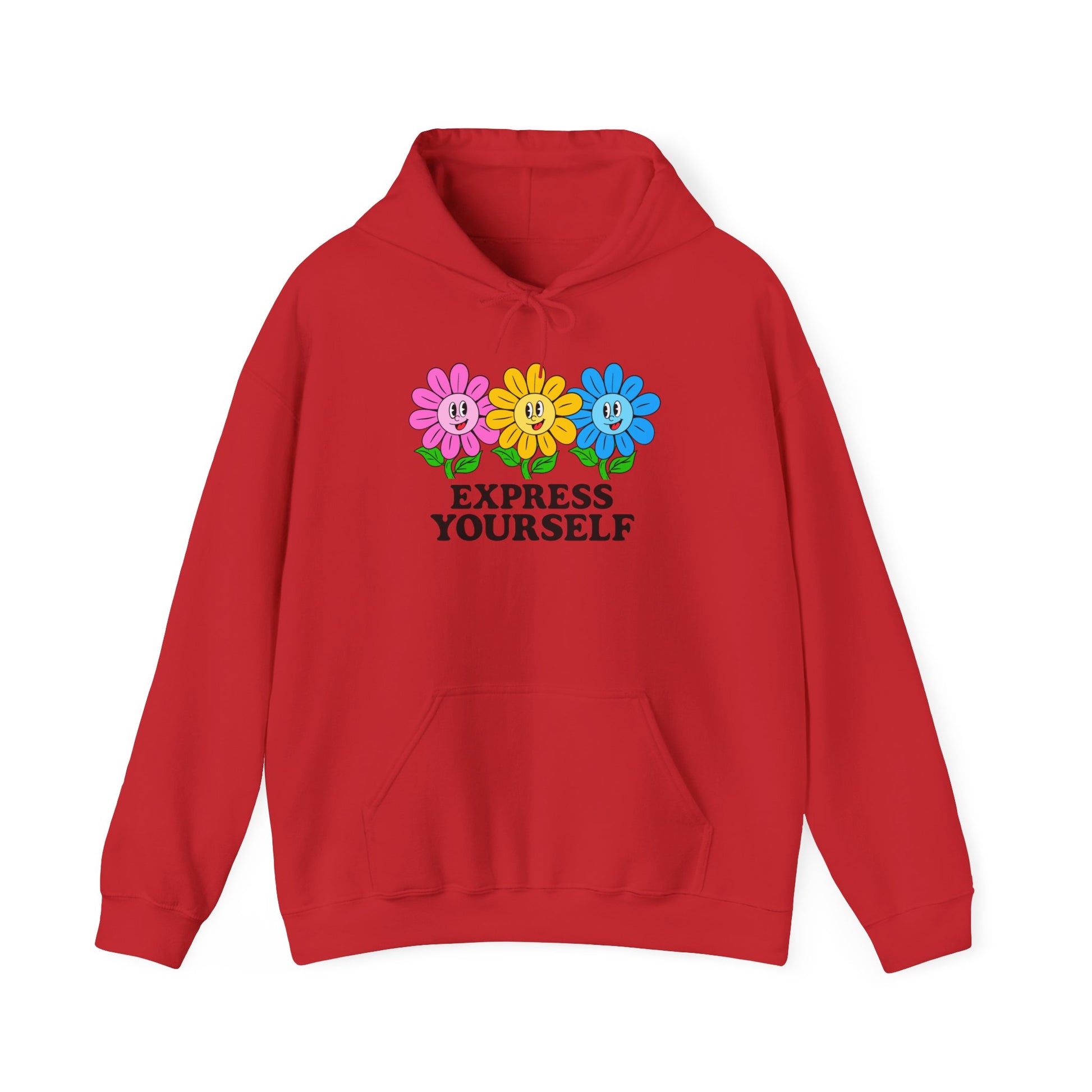 Colorful Flower Express Yourself Hooded Sweatshirt, Unisex Pullover, Postal Worker,  Cozy Sweatshirt, Gift for Friends, Everyday Wear, Flower Power Apparel