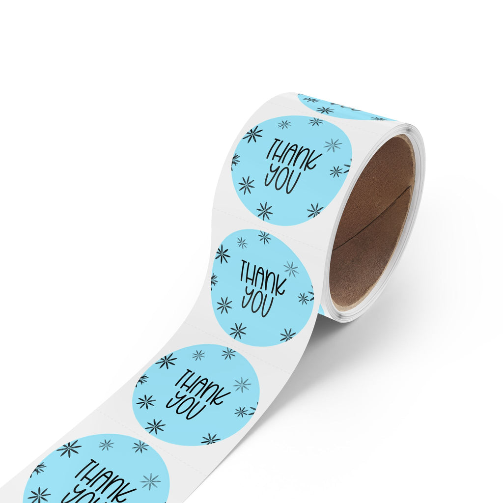 Thank You Round Sticker Rolls — Blue Floral Thank You Packaging Labels (Pack/Retail)
