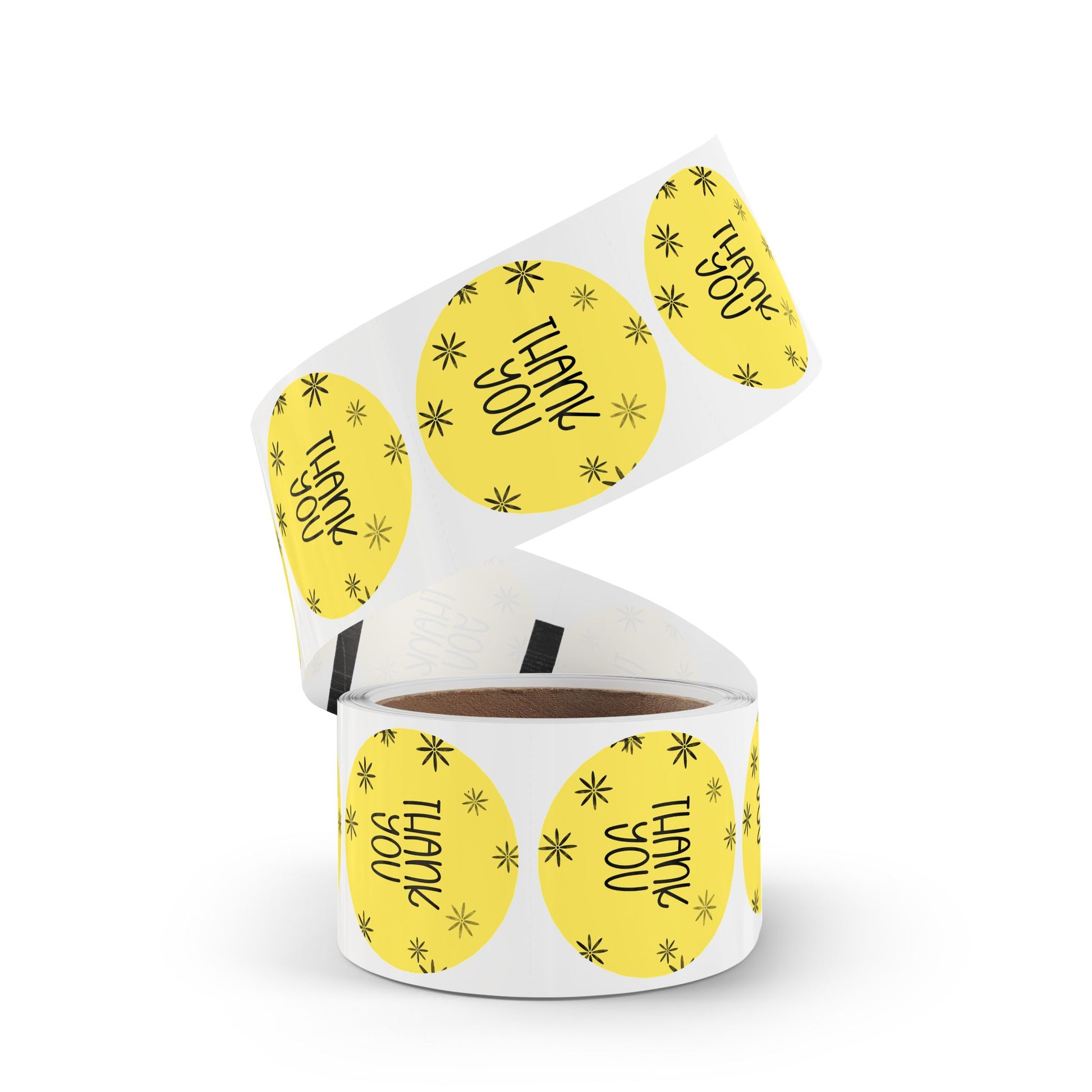 Thank You Round Sticker Roll — Yellow Floral Thank You Labels Envelope Seal, Packaging Stickers