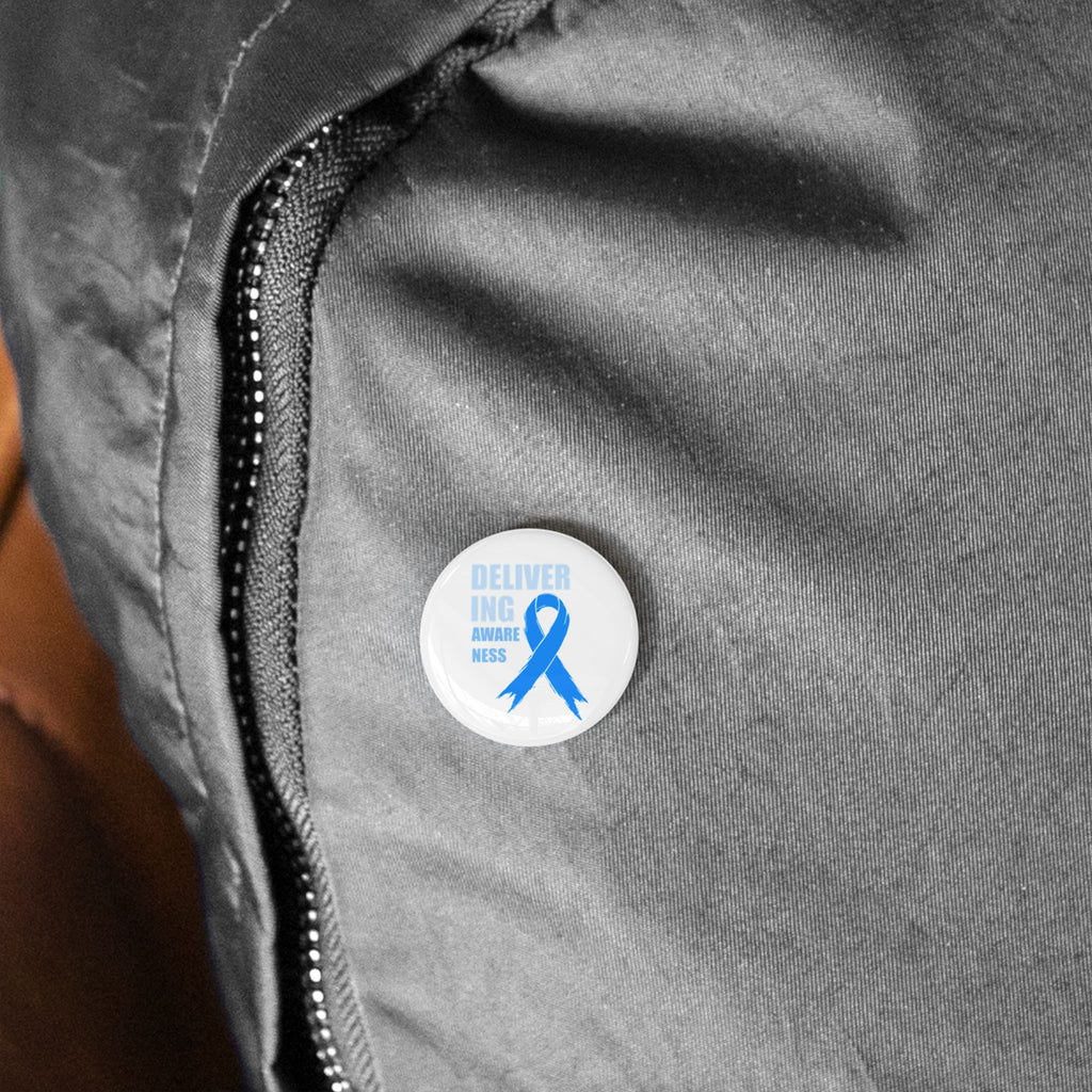 Delivering Awareness Round Pin — Prostate Cancer Awareness Blue Ribbon Support Button