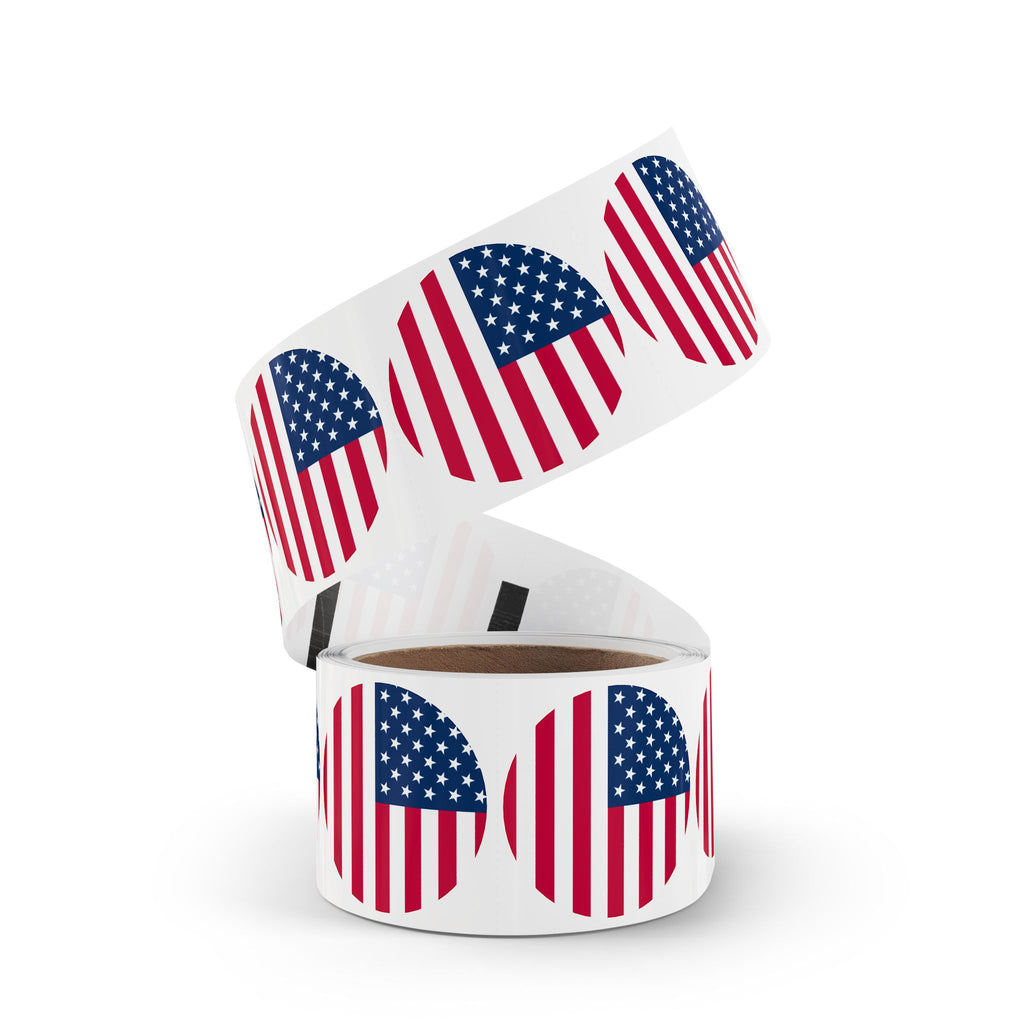 American Flag Round Stickers — American Flag Label Rolls for Independence Day, Veterans Day & Small Business Owners