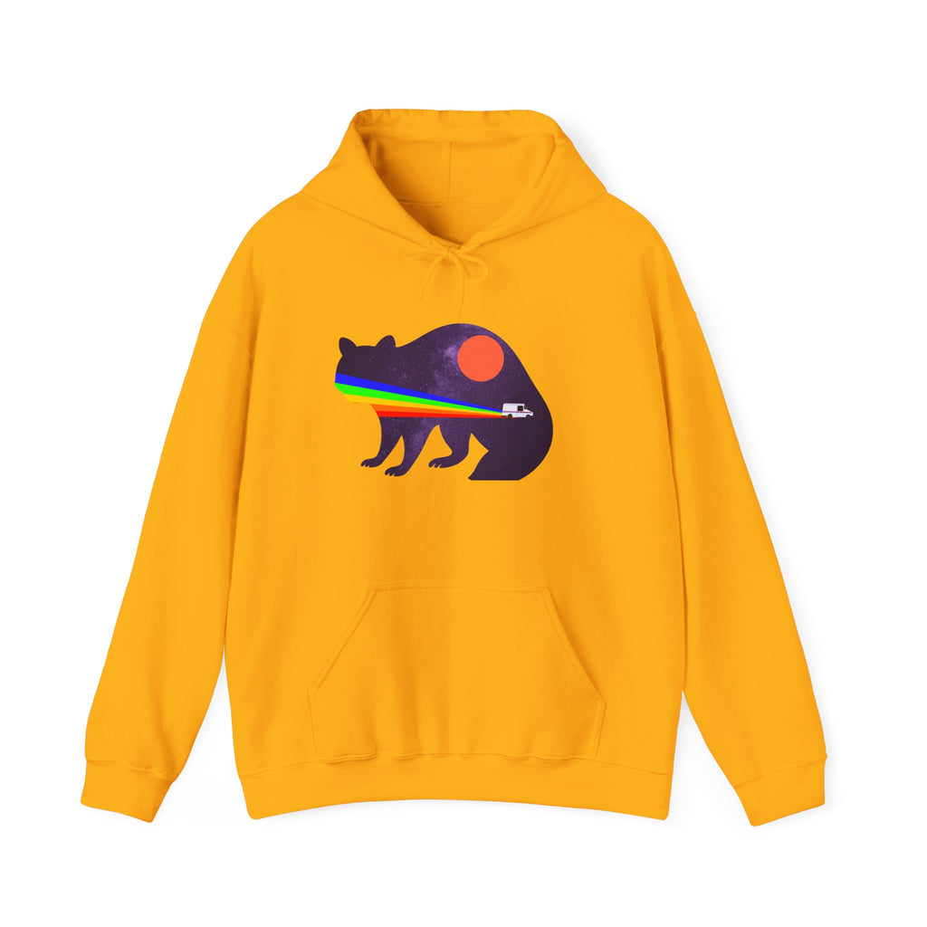 Cosmic Raccoon Hoodie, Unisex Heavy Blend Sweatshirt, Galaxy Animal, Mail Truck, Perfect for Nature Lovers, Cozy Gift for Birthdays, Festivals