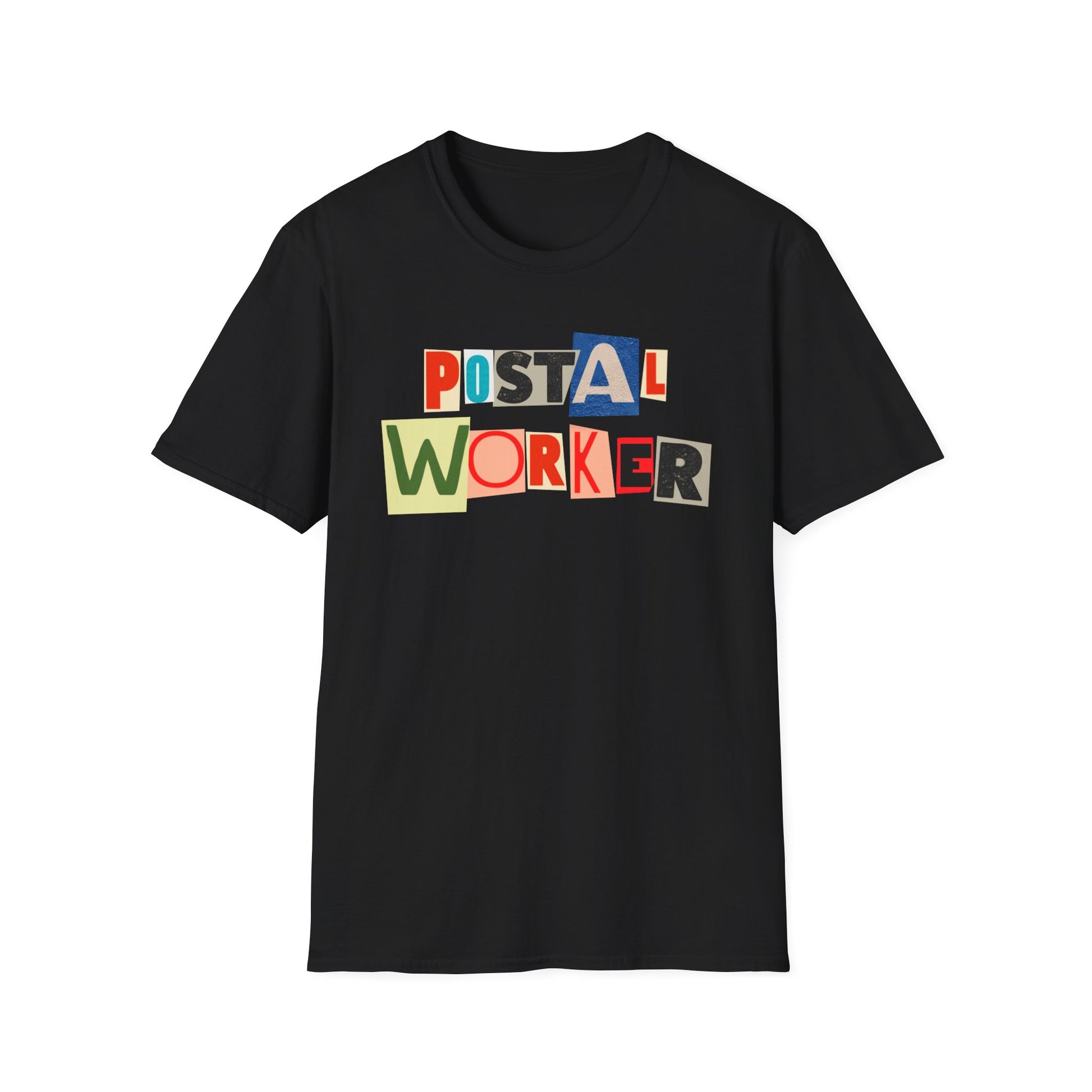 Postal Worker Graphic T-Shirt — Colorful ransom note style graphic tees for postal workers