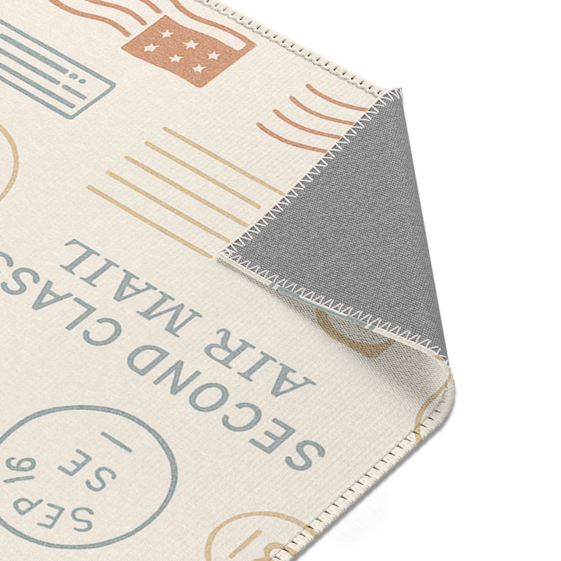 Vintage Postal Area Rug, Cozy Home Decor, Unique Gift for Postage Stamp Lovers, Living Room Accent, Airmail Design