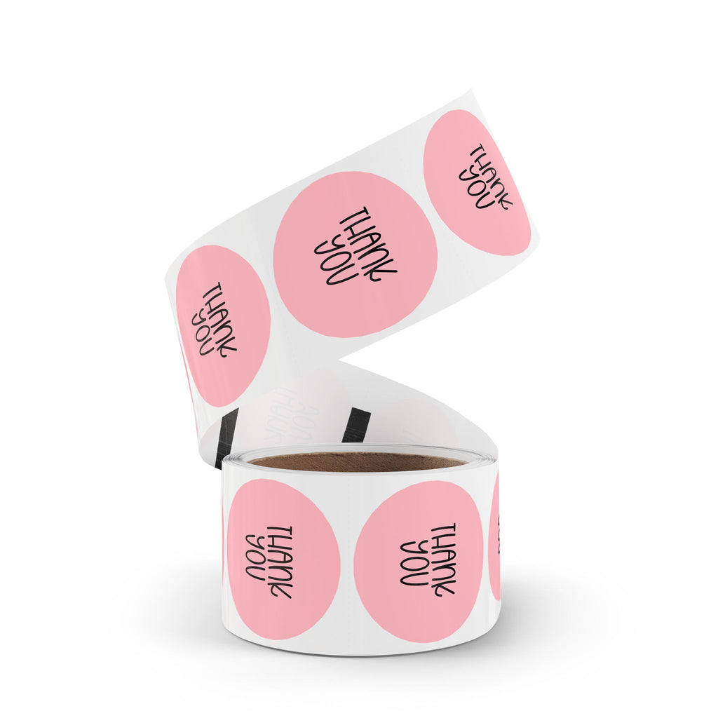 Thank You Round Sticker Roll — Pink Thank You Labels for Small Business Packaging & Shipping