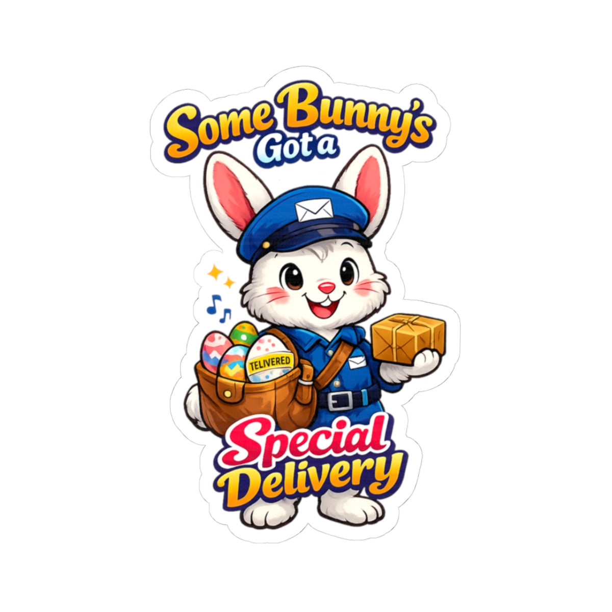 Some Bunny's Got a Special Delivery Sticker — Cute Bunny Mail Carrier Kiss-Cut Sticker