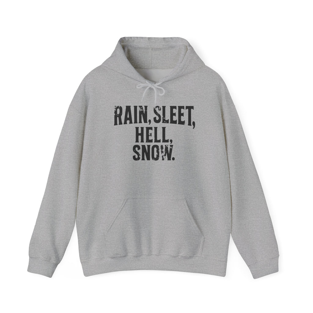 Rain, Sleet, Hell, Snow Unisex Hoodie - Cozy Sweatshirt for All Weather, Perfect Gift for Postal Workers, Weather Lovers, Year-Round Comfort, Casual Style