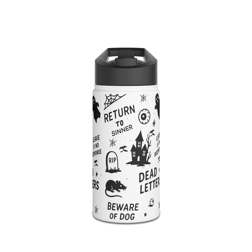 Halloween Water Bottle, Halloween Drinkware, Reusable Travel Bottle, Black and White H2O Container, Spooky Gift Idea