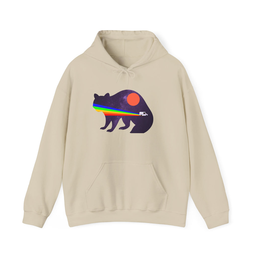 Cosmic Raccoon Hoodie, Unisex Heavy Blend Sweatshirt, Galaxy Animal, Mail Truck, Perfect for Nature Lovers, Cozy Gift for Birthdays, Festivals