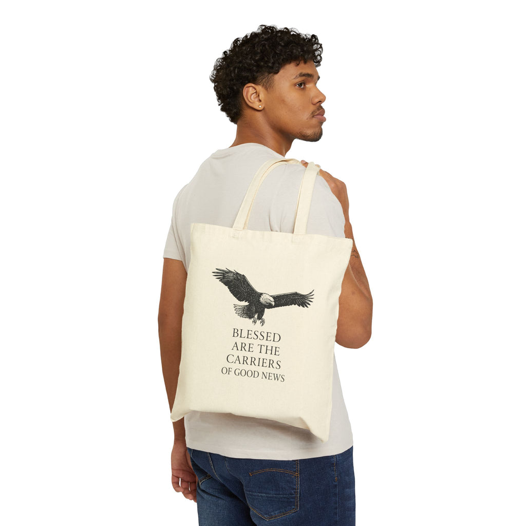 “Blessed Are The Carriers Of Good News” Canvas Tote Bag — Eagle Print, Reusable Canvas Totes