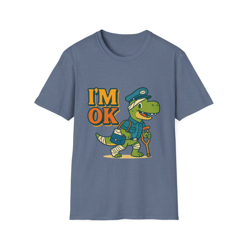 Adorable Dinosaur Mail Carrier T-Shirt, Unisex Softstyle Tee, Cute Dino Shirt, Fun Gift for Kids, Comfortable Everyday Wear