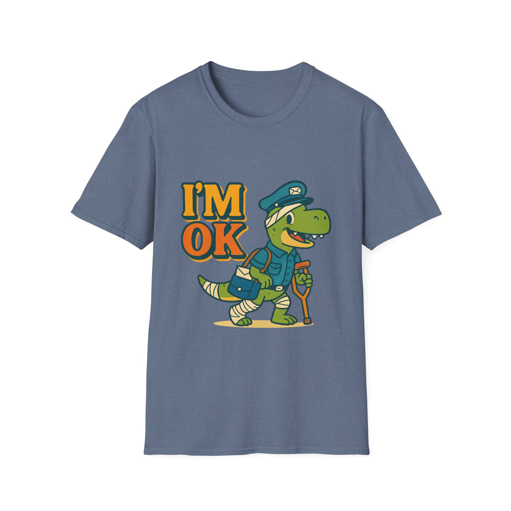 Adorable Dinosaur Mail Carrier T-Shirt, Unisex Softstyle Tee, Cute Dino Shirt, Fun Gift for Kids, Comfortable Everyday Wear