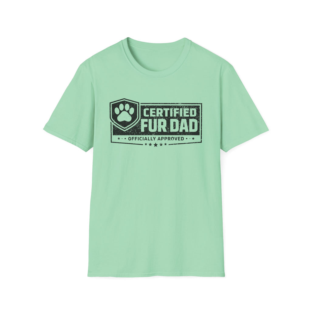 Certified Fur Dad T‑Shirt —Distressed Graphic Tee, Pet Lover Dad Gift, Dog Dads and Cat Dads Postal Workers inspired T-shirt