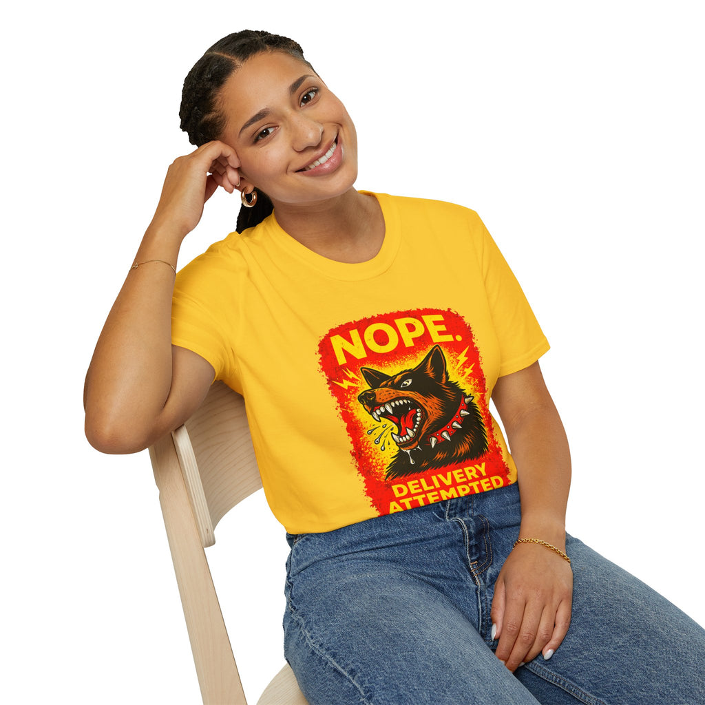 Nope Delivery Attempted T-Shirt — Funny Guard Dog Graphic Tee