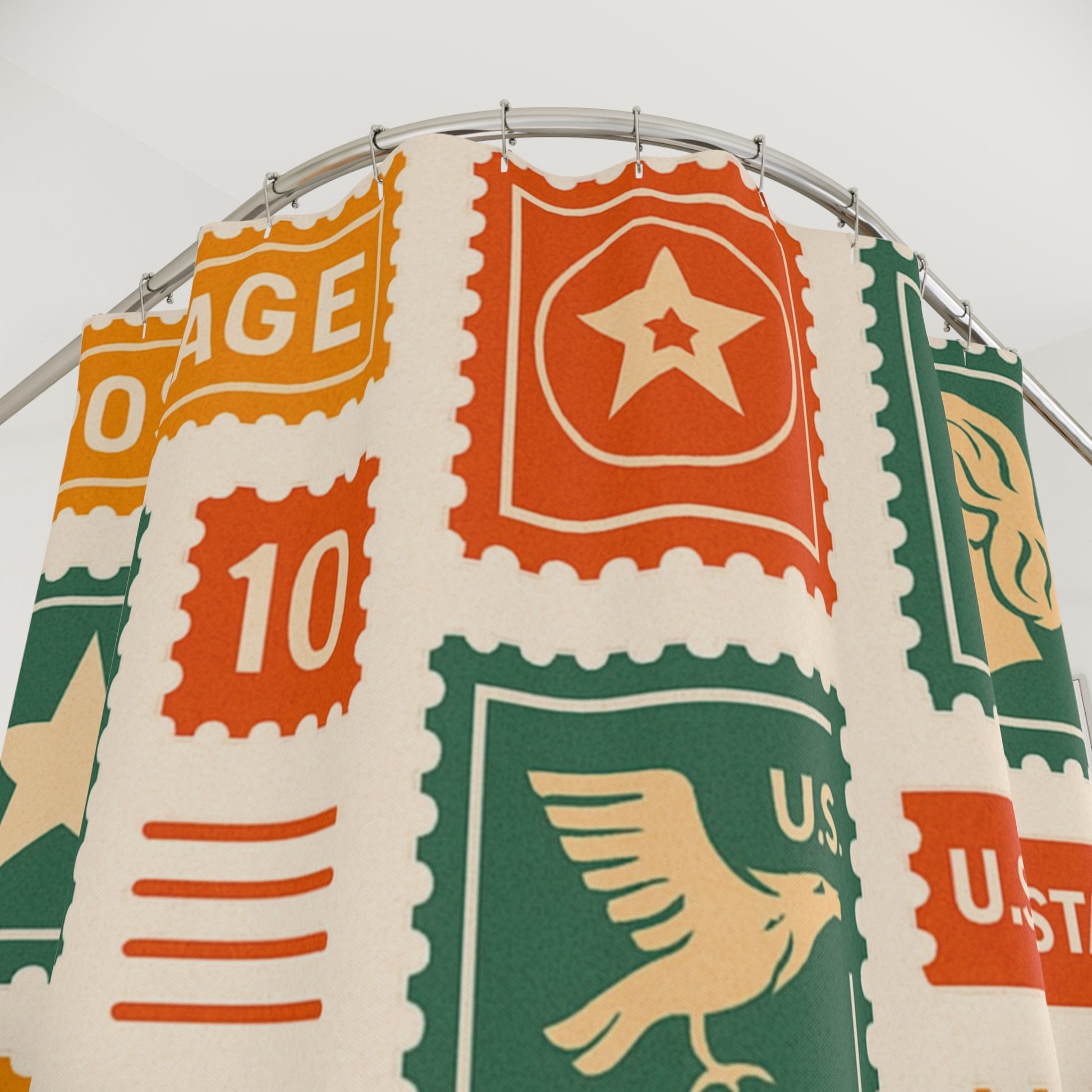 Vintage Stamp Shower Curtain, Retro Bathroom Decor, Unique Gift for Collectors, Home Improvement, Holiday Decor