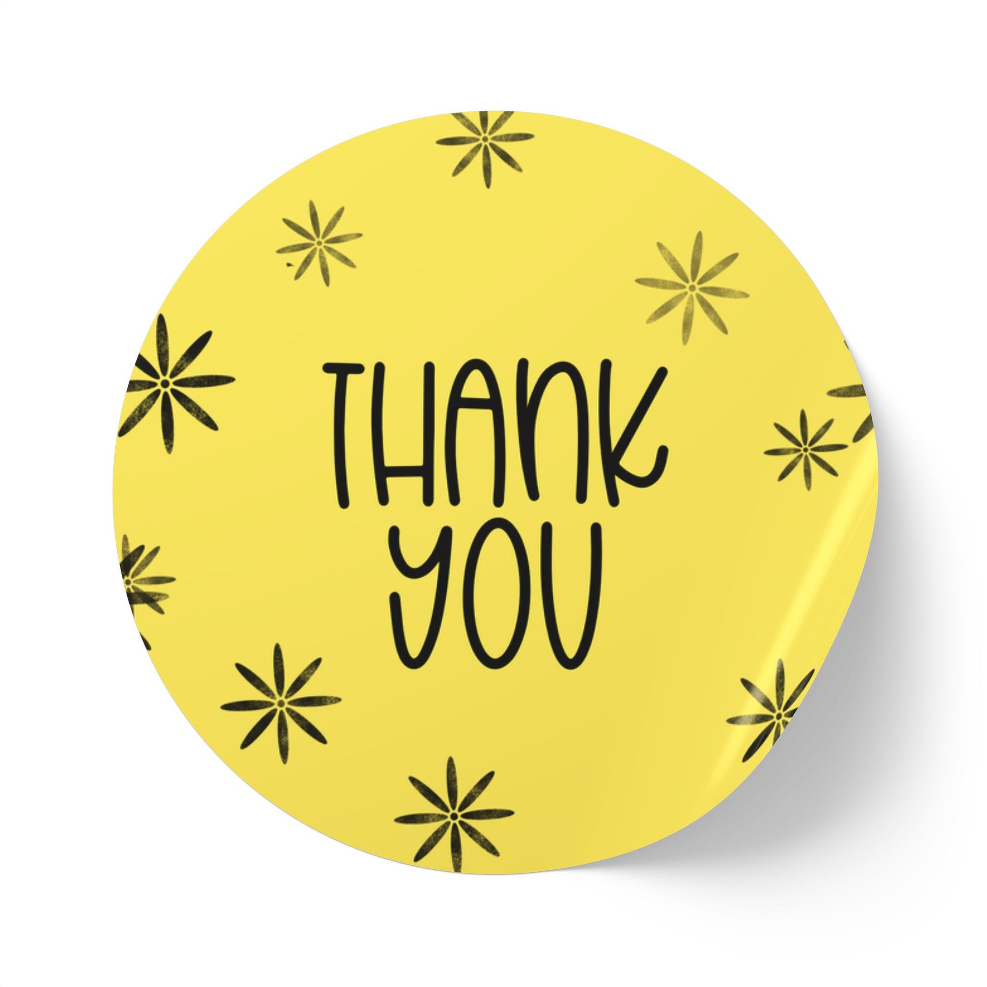Thank You Round Sticker Roll — Yellow Floral Thank You Labels Envelope Seal, Packaging Stickers