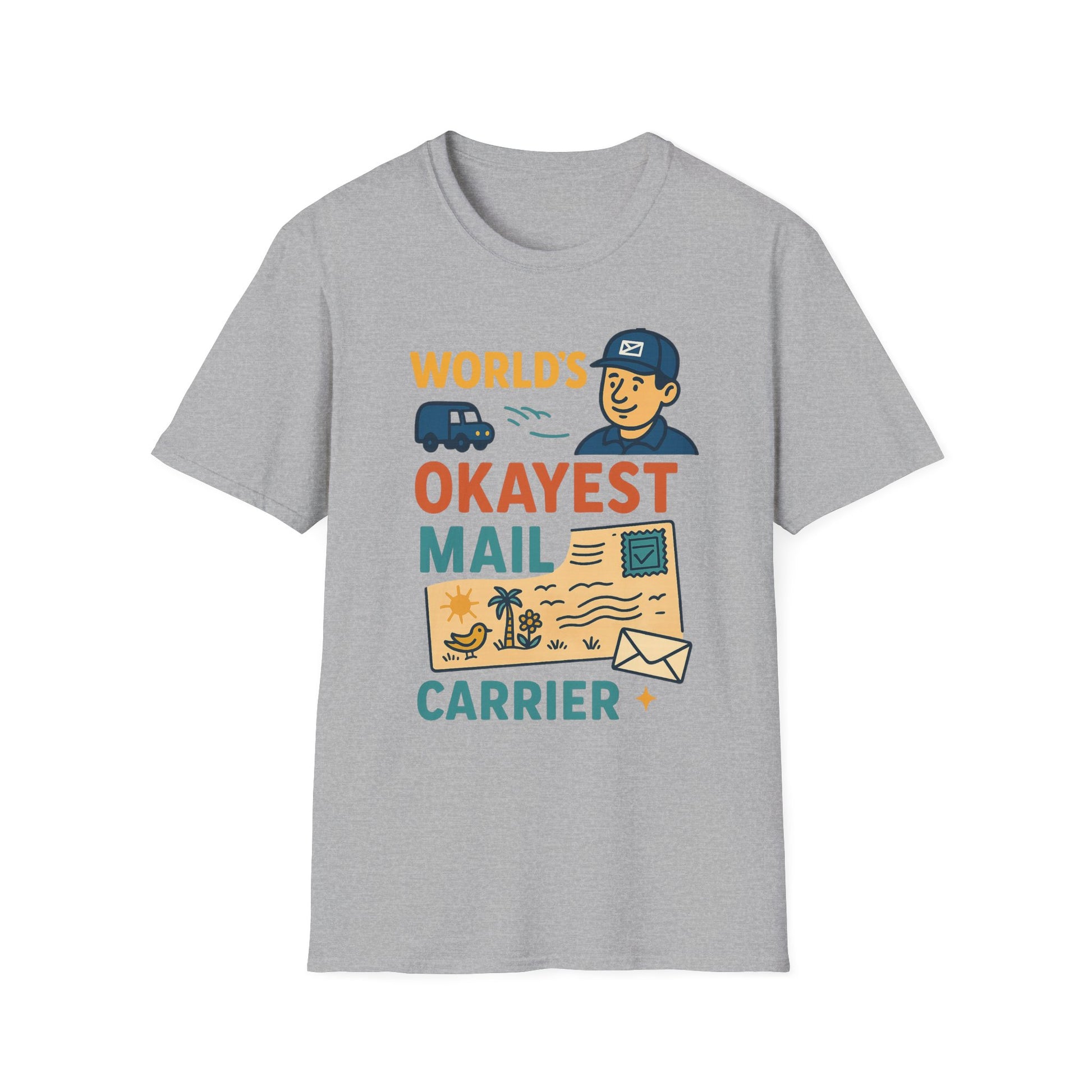 World's Okayest Mail Carrier T-Shirt, Funny Postal Worker Gift, Unisex Softstyle Tee, Unique Delivery carrier Shirt, Casual Everyday Wear