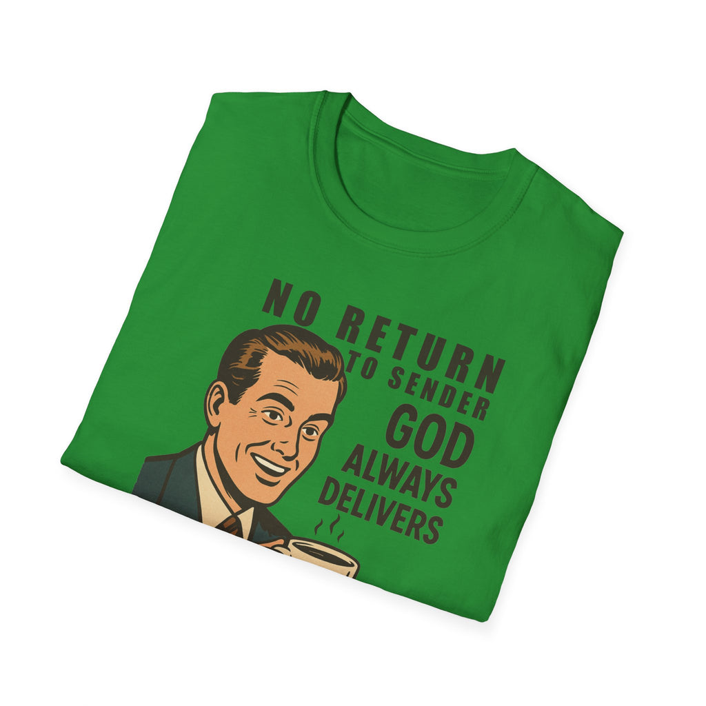 "No Return to Sender, God Always Delivers" - Unisex Softstyle Tee, Inspirational Gifts, Gifts For Postal Workers, Inspirational Gift Ideas