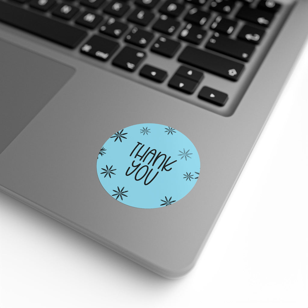 Thank You Round Sticker Rolls — Blue Floral Thank You Packaging Labels (Pack/Retail)