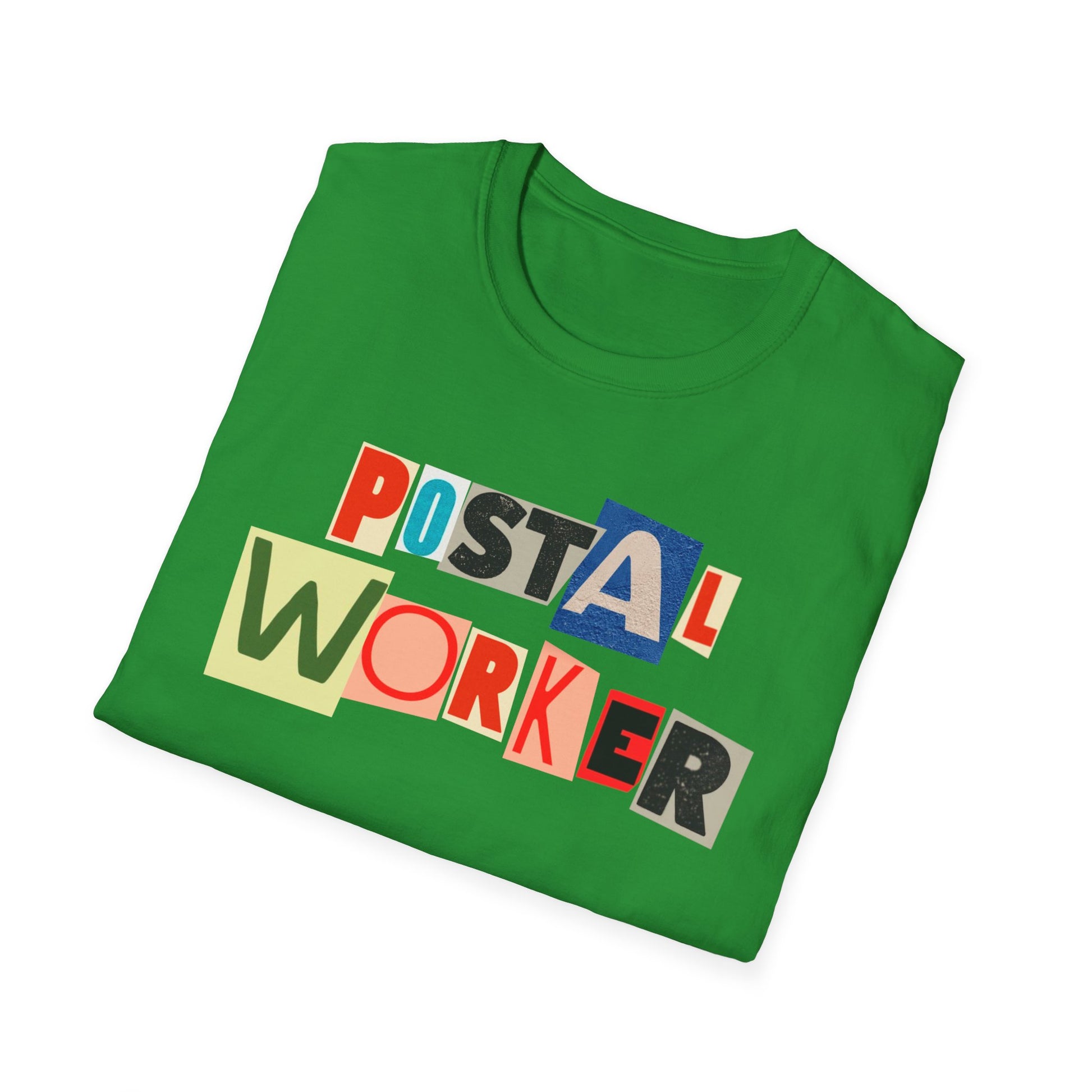 Postal Worker Graphic T-Shirt — Colorful ransom note style graphic tees for postal workers