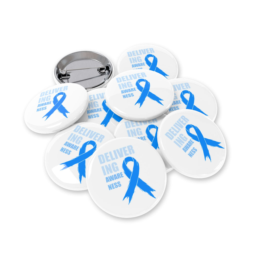 Delivering Awareness Round Pin — Prostate Cancer Awareness Blue Ribbon Support Button