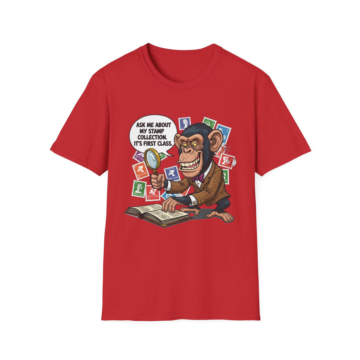 Funny Monkey T-Shirt, Ask Me About My Stamp Collection Tee, Gift for Stamp Collectors, Animal Lover Shirt, Humor Apparel