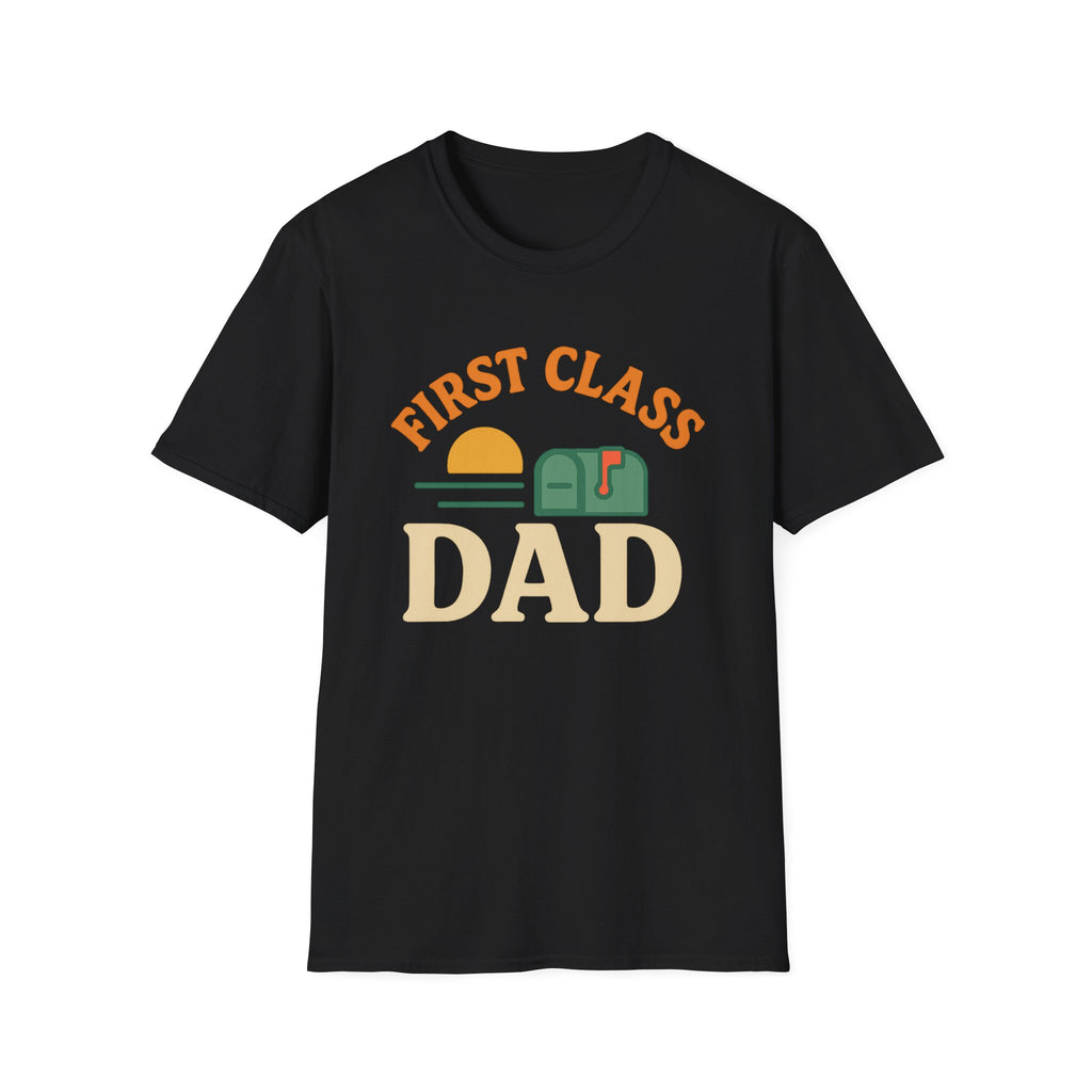 First Class Dad T-Shirt, Unisex Softstyle Tee for Fathers Day, Birthday Gift, Casual Wear, Dad Humor Shirt, Family Celebration
