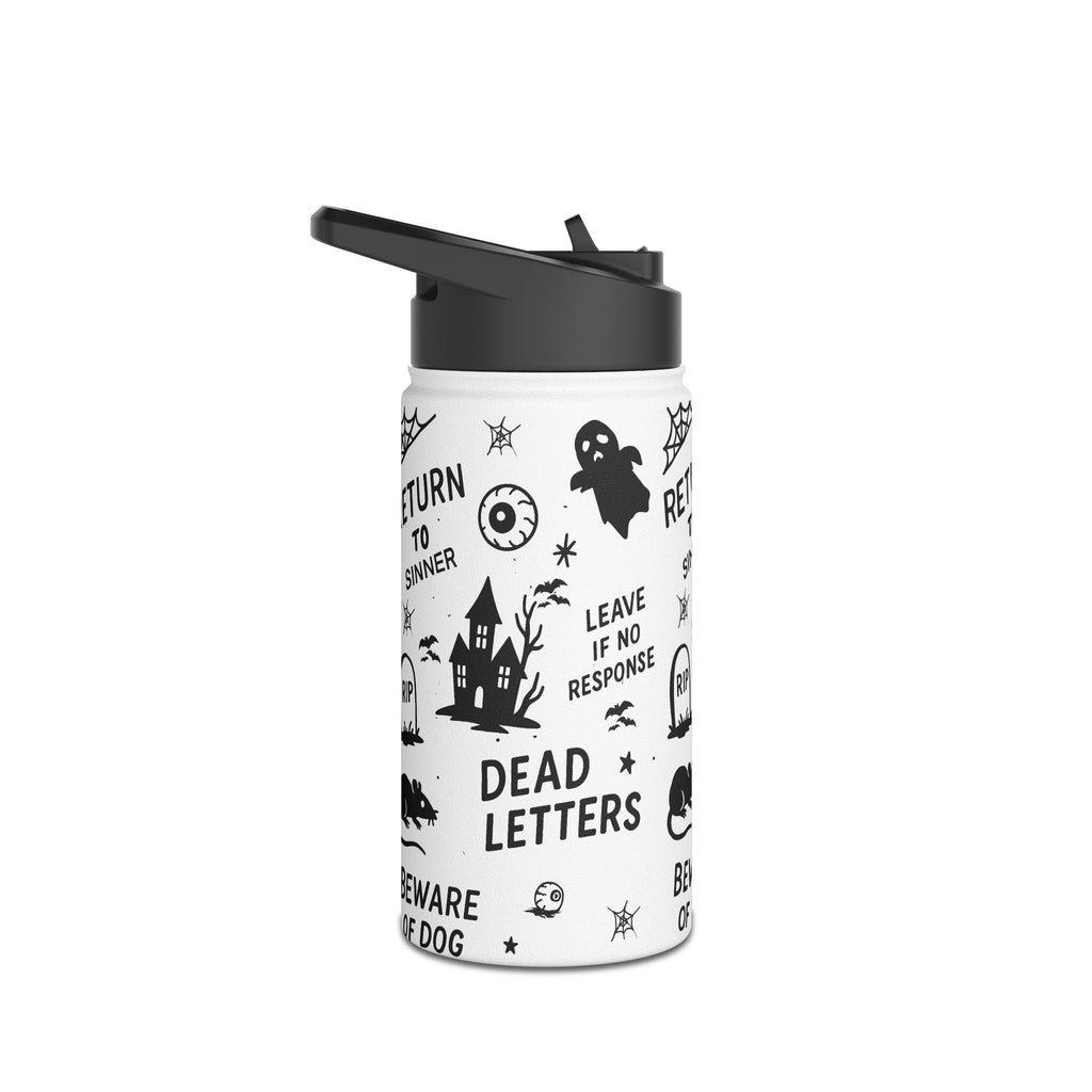 Halloween Water Bottle, Halloween Drinkware, Reusable Travel Bottle, Black and White H2O Container, Spooky Gift Idea
