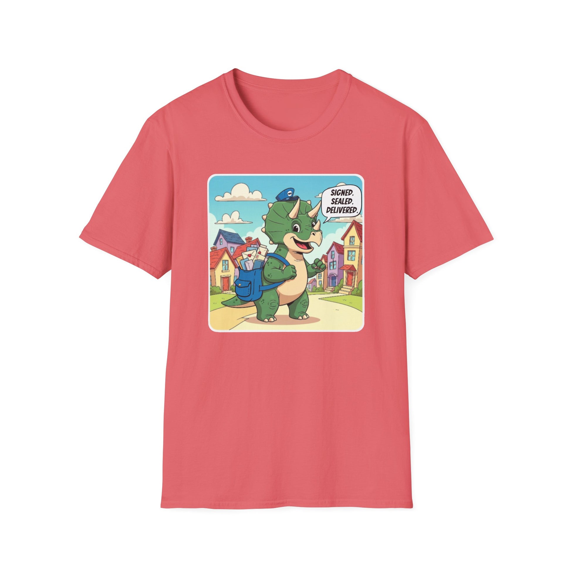 Whimsical Dinosaur Adventure T-Shirt for Kids, Fun Graphic Tee, Unisex Softstyle Shirt, Birthday Gift, Playful Design, Casual Wear