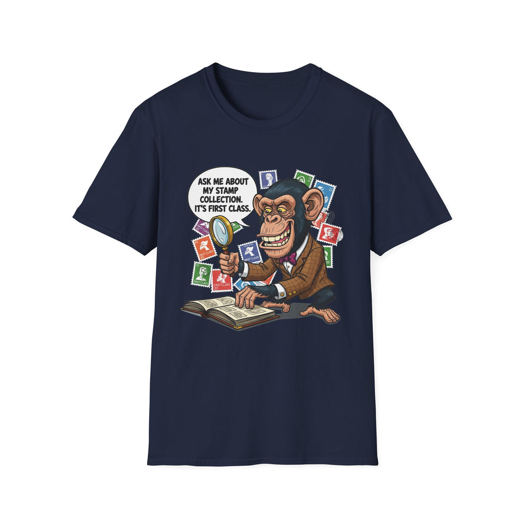 Funny Monkey T-Shirt, Ask Me About My Stamp Collection Tee, Gift for Stamp Collectors, Animal Lover Shirt, Humor Apparel