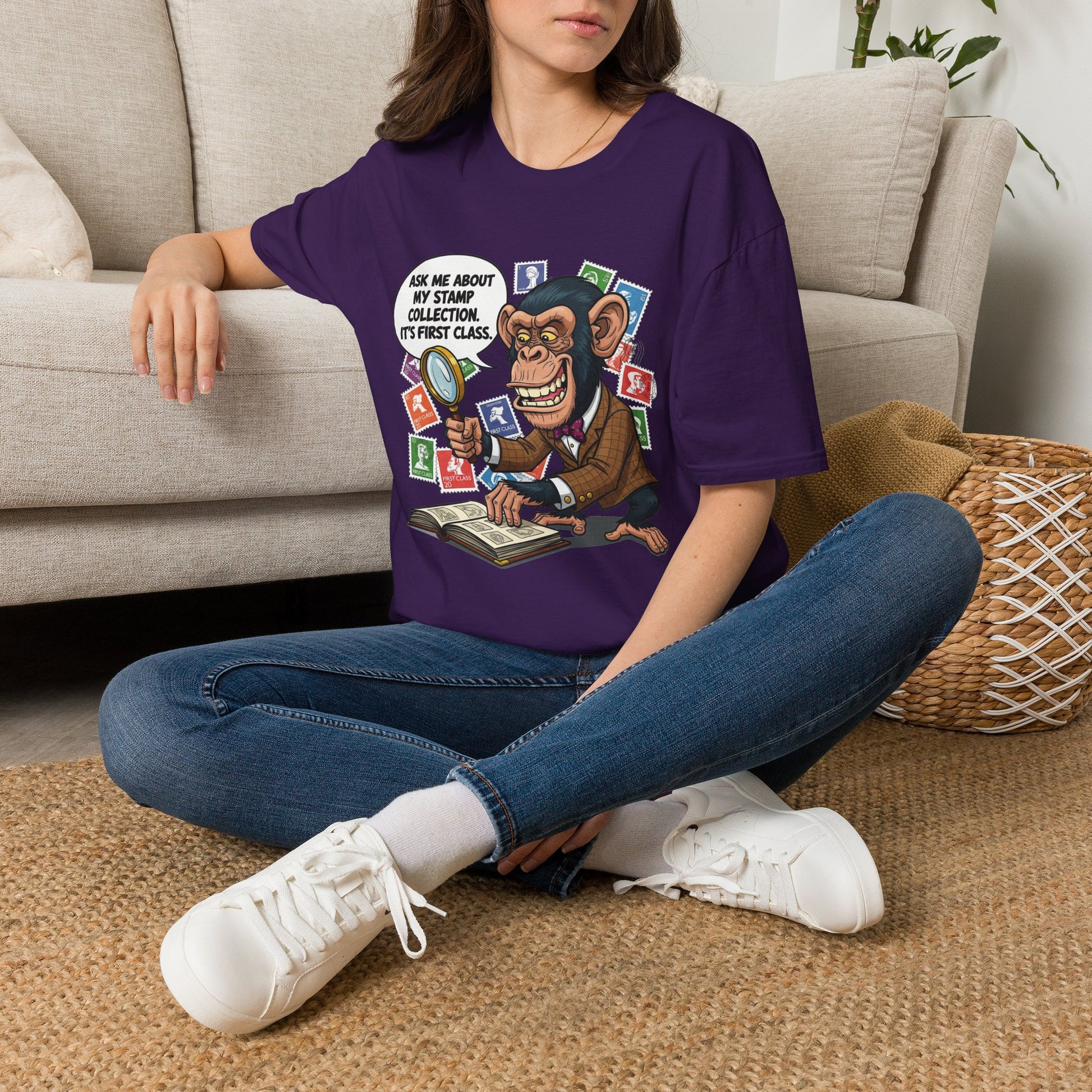 Funny Monkey T-Shirt, Ask Me About My Stamp Collection Tee, Gift for Stamp Collectors, Animal Lover Shirt, Humor Apparel