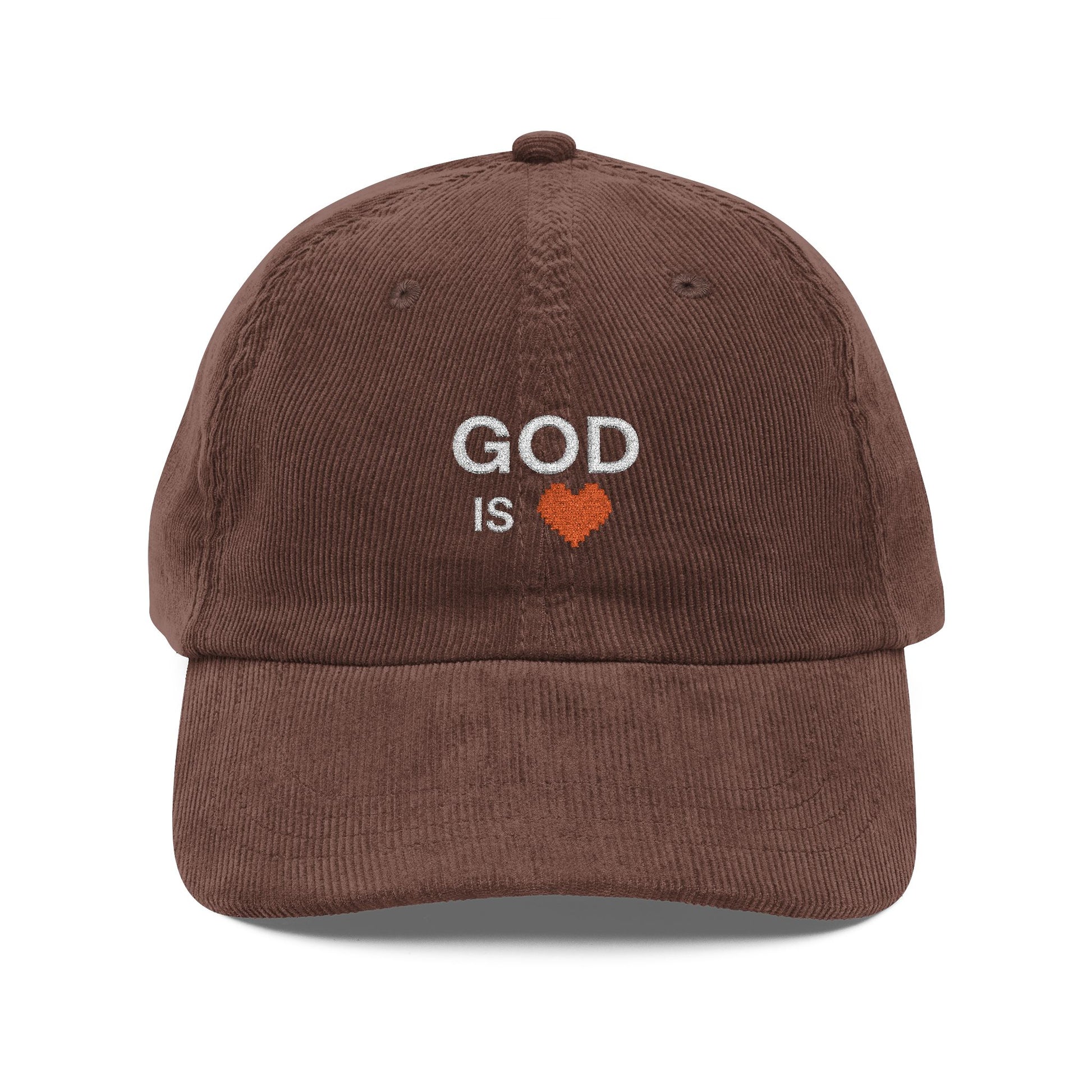 God Is Love Embroidered Corduroy Cap — Vintage Christian Baseball Hat