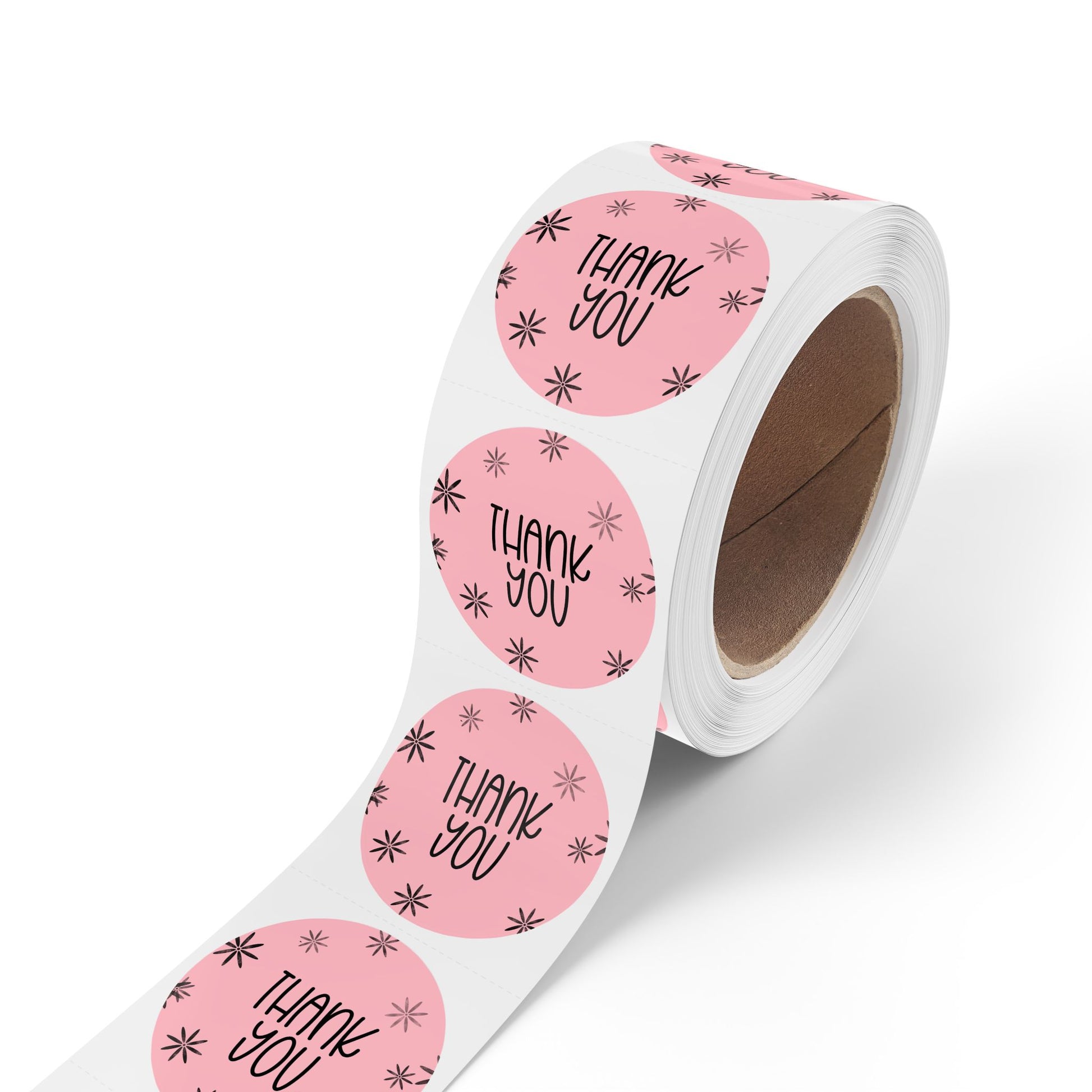 Thank You Round Sticker Rolls — Pink Floral Thank You Packaging Labels, Envelope Seals, Packaging Inserts for Small Business)