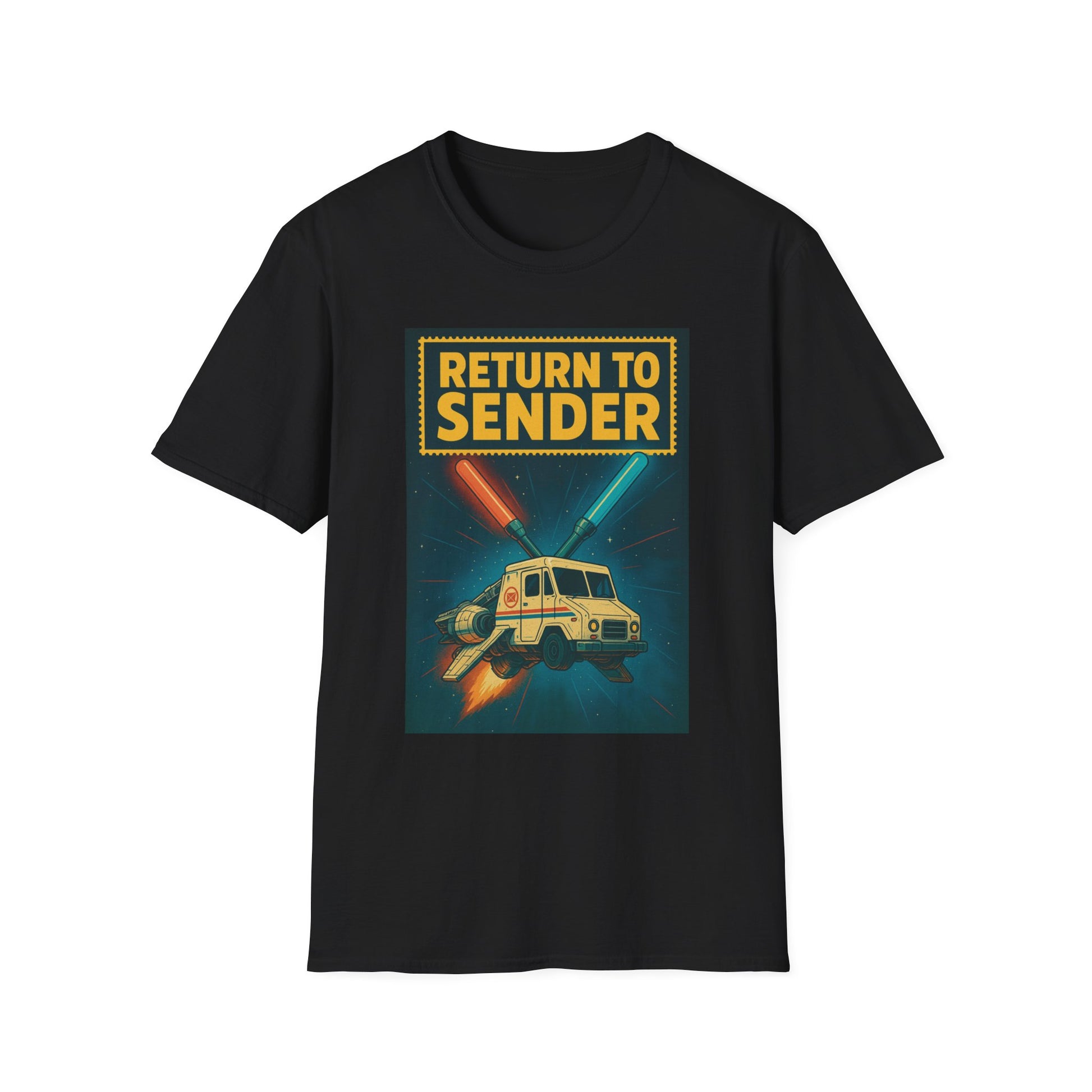Retro Sci-Fi T-Shirt - Return to Sender Graphic Tee for Nerds, Gift for Space Lovers, Unisex Softstyle Shirt, Casual Wear, Vintage-Inspired