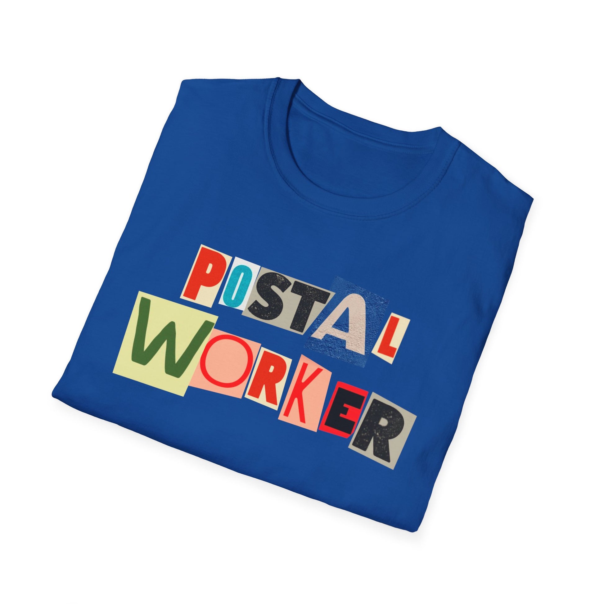 Postal Worker Graphic T-Shirt — Colorful ransom note style graphic tees for postal workers