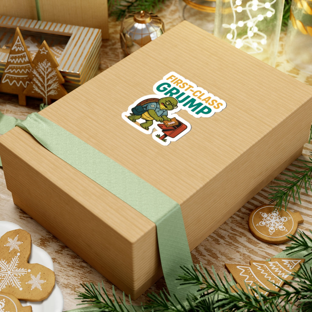 Funny Grumpy Turtle Stickers, Cute Laptop Decal, Quirky Gift for Mail Lovers, Humorous Office Decor, First-Class Grump