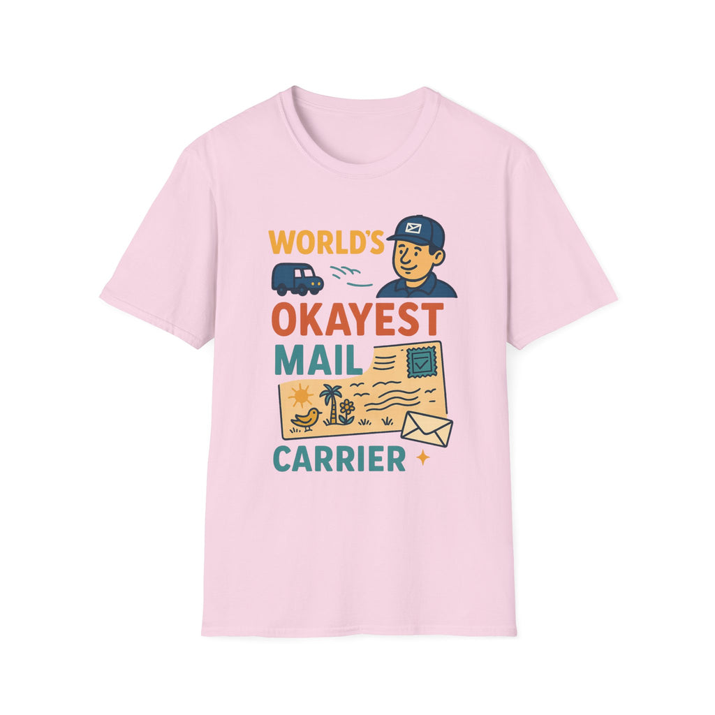 World's Okayest Mail Carrier T-Shirt, Funny Postal Worker Gift, Unisex Softstyle Tee, Unique Delivery carrier Shirt, Casual Everyday Wear