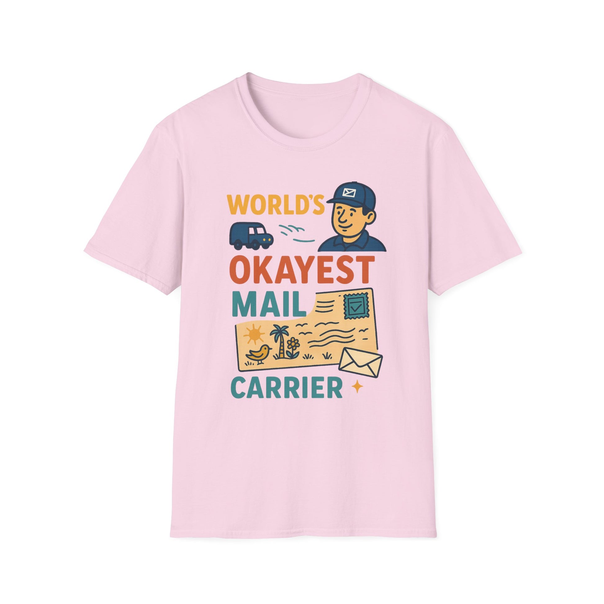 World's Okayest Mail Carrier T-Shirt, Funny Postal Worker Gift, Unisex Softstyle Tee, Unique Delivery carrier Shirt, Casual Everyday Wear