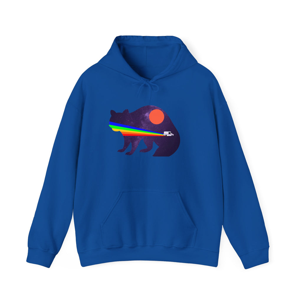 Cosmic Raccoon Hoodie, Unisex Heavy Blend Sweatshirt, Galaxy Animal, Mail Truck, Perfect for Nature Lovers, Cozy Gift for Birthdays, Festivals