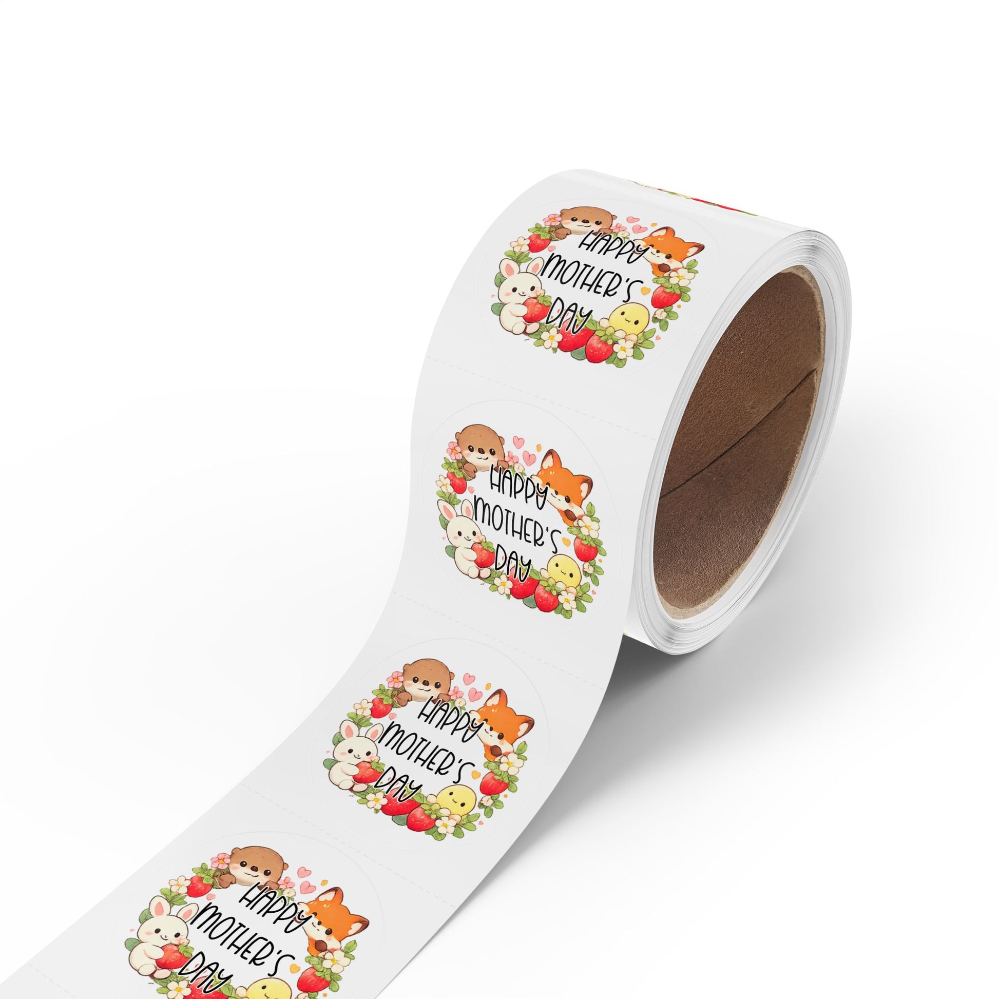 Happy Mother's Day Sticker Roll— Cute Animal Wreath "Happy Mother's Day" Roll Stickers for Mother’s Day