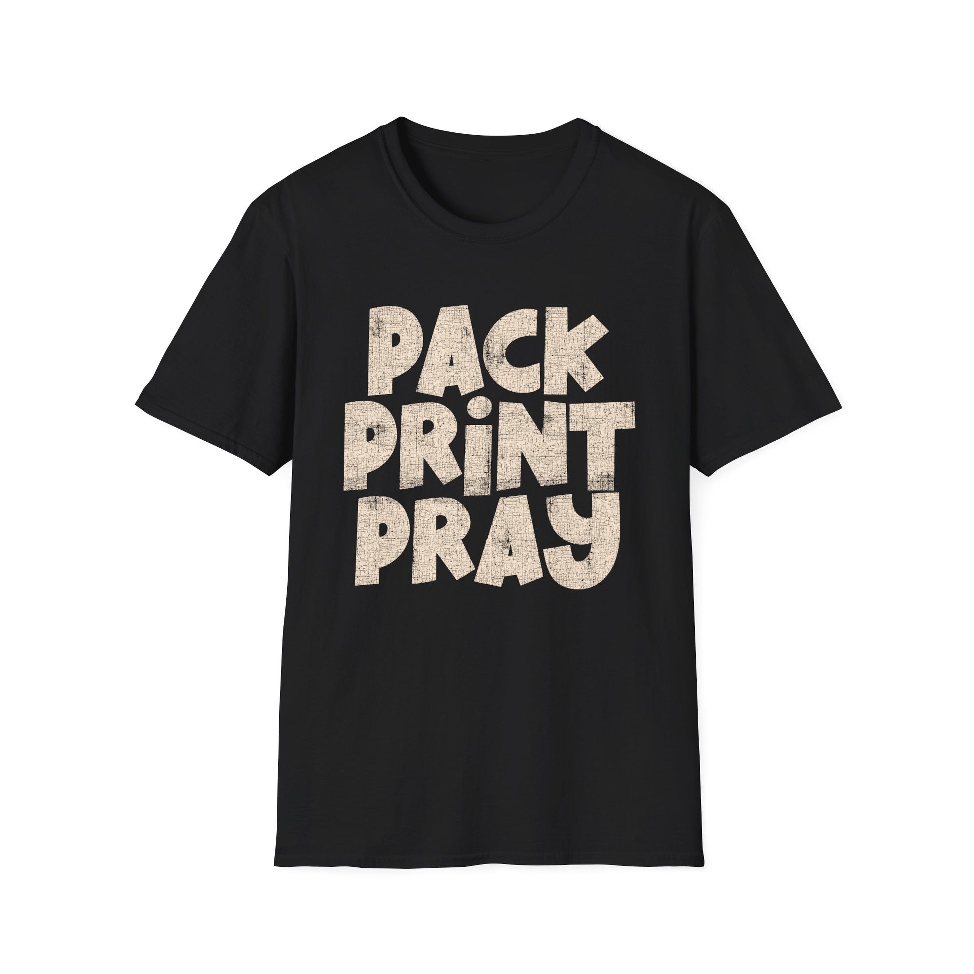 Pack Print Pray T-Shirt — Christian Graphic Tee for Church Volunteers & Printers