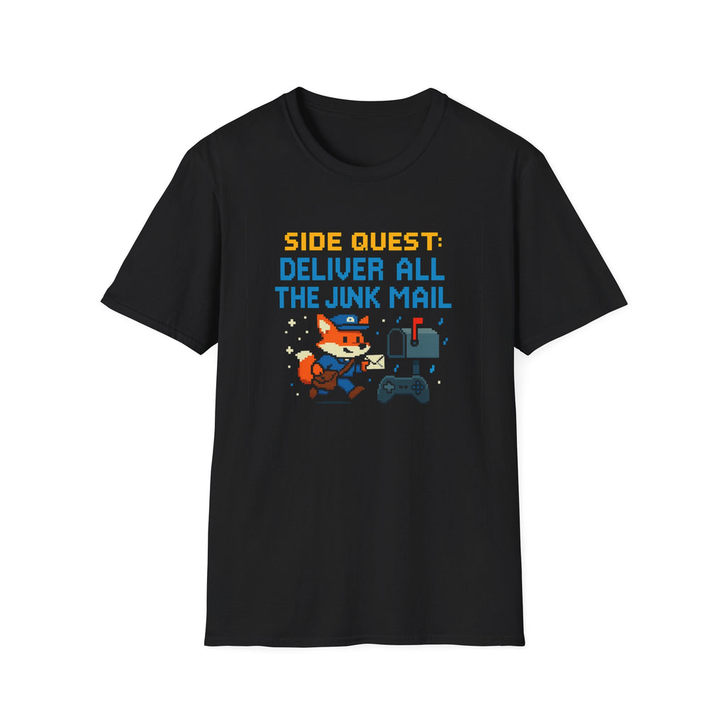 Fun Gamer T-Shirt: Side Quest - Deliver All the Junk Mail, Video Game Shirt, Geek Gift, Casual Wear, Birthday Gift, Unisex Tee