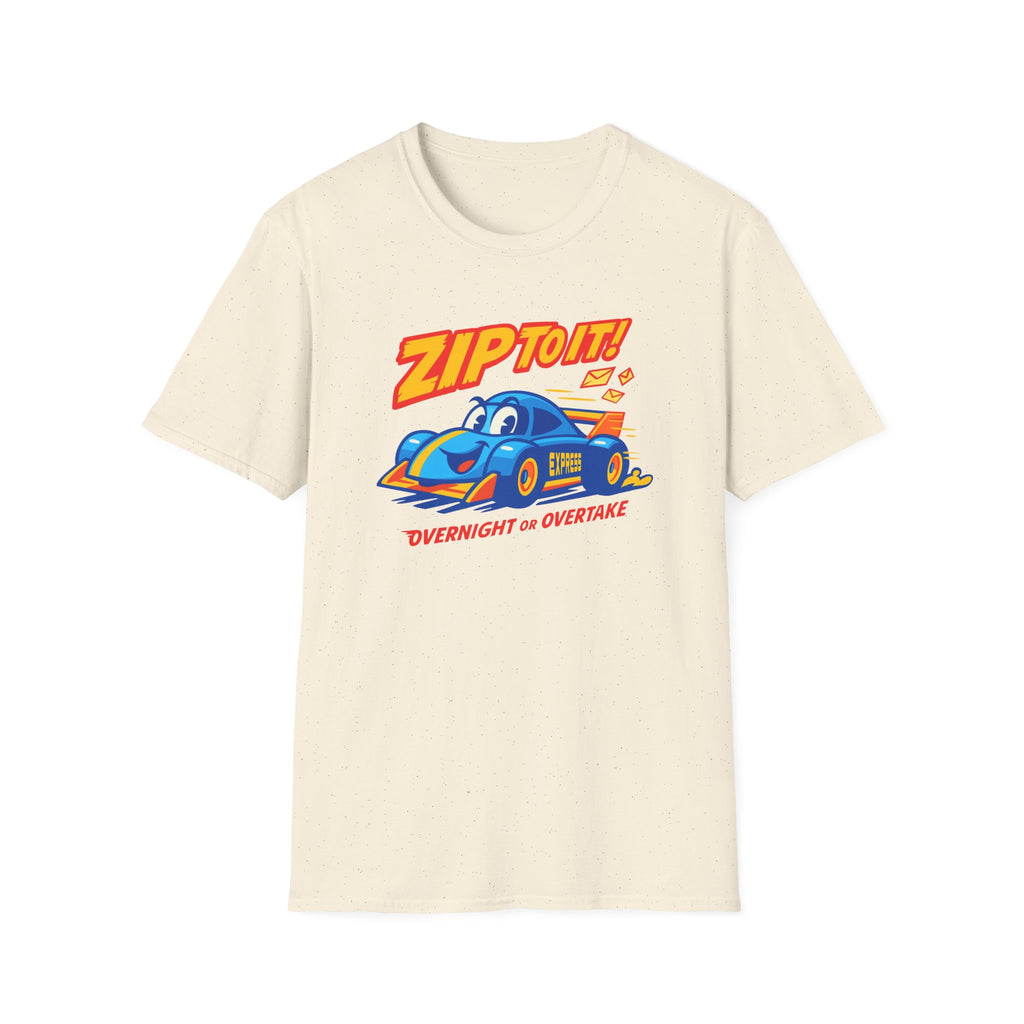 Race-Themed Unisex Softstyle T-Shirt | 'ZIP TO IT' Graphic Tee, Perfect for Car Lovers, Birthday Gift, Motorsport Fans, Casual Wear