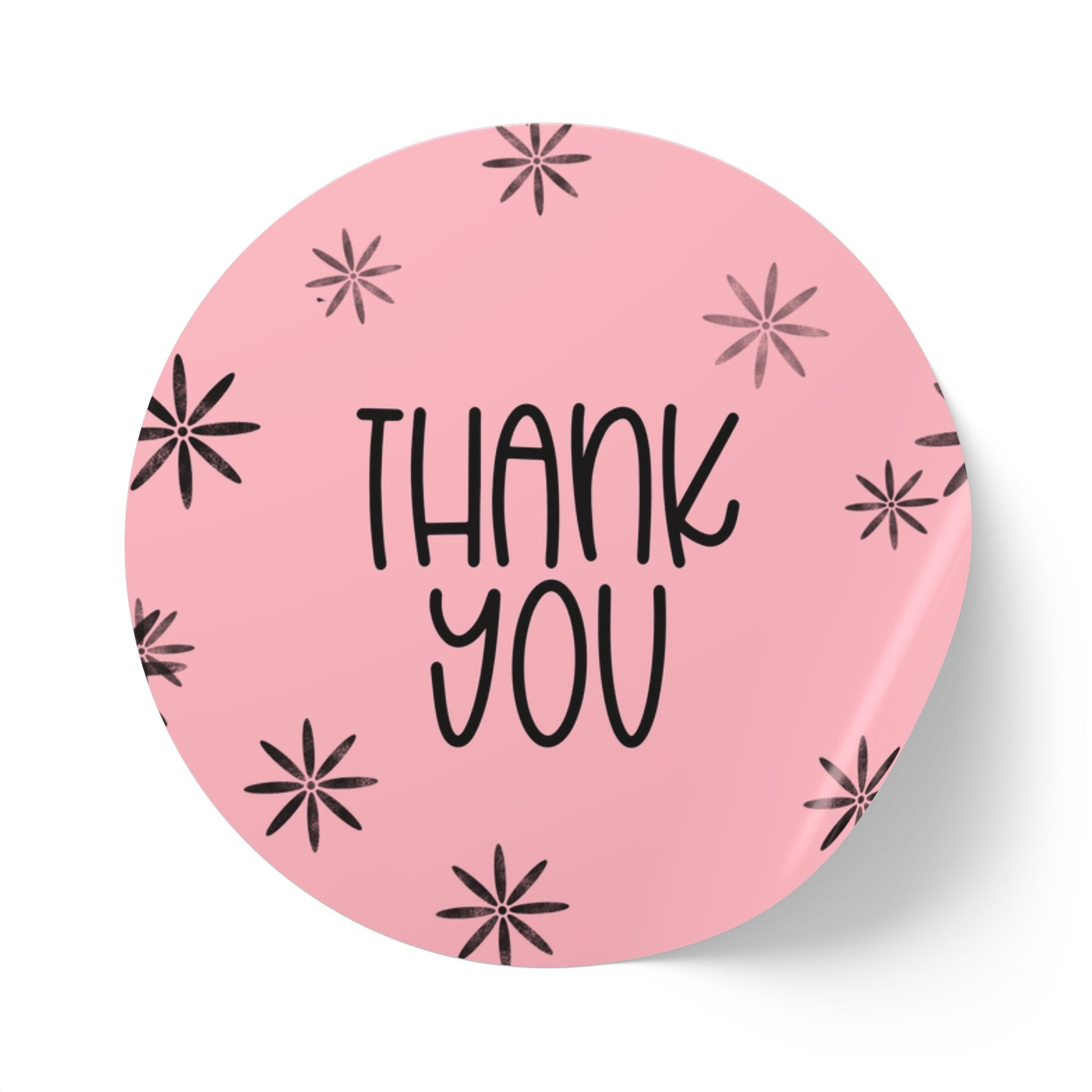 Thank You Round Sticker Rolls — Pink Floral Thank You Packaging Labels, Envelope Seals, Packaging Inserts for Small Business)